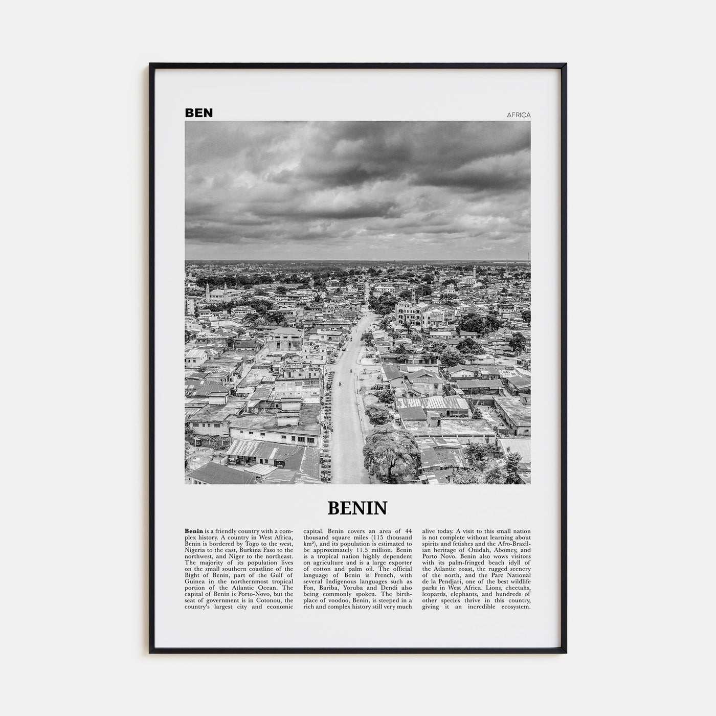 Benin Travel B&W Poster