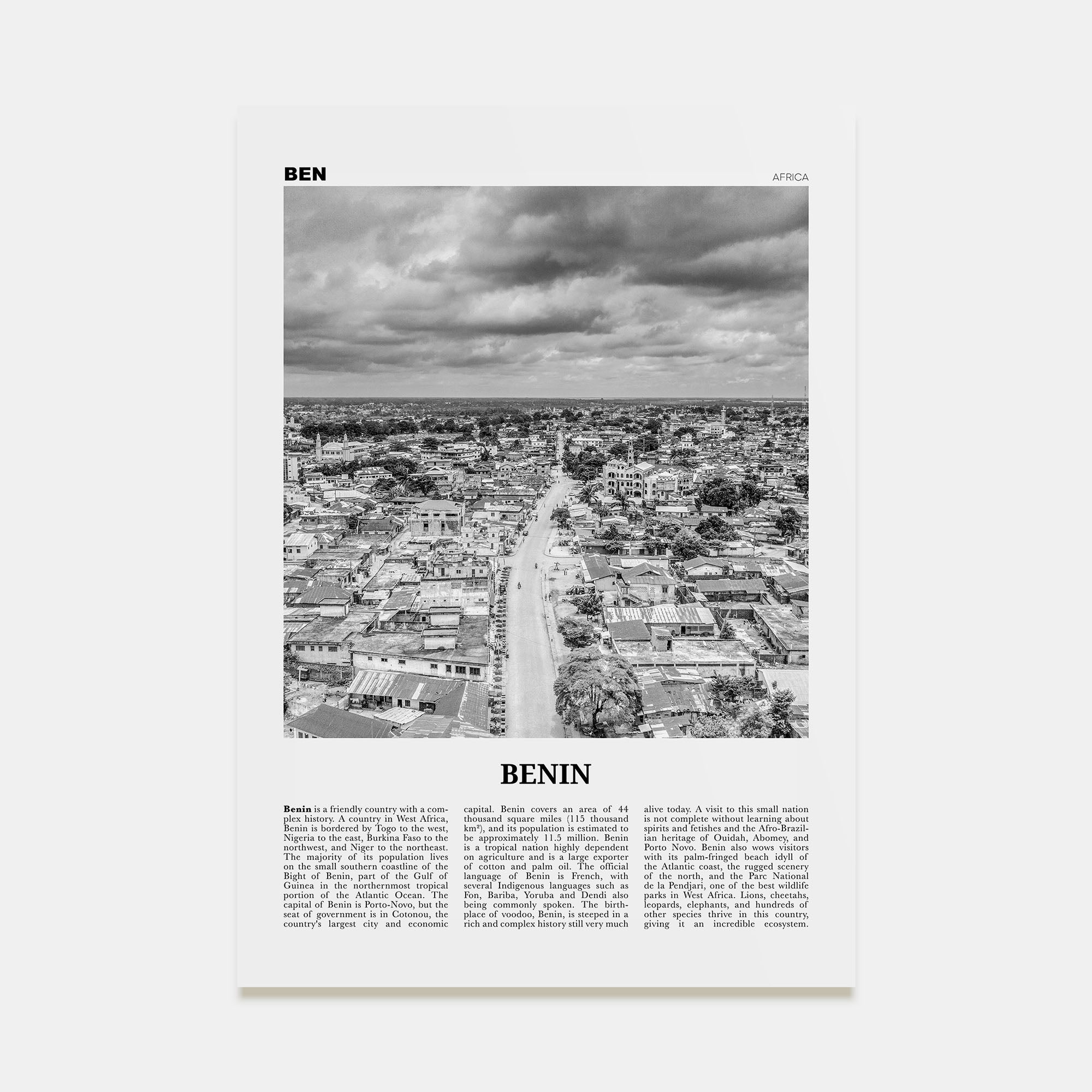 Benin Travel B&W Poster