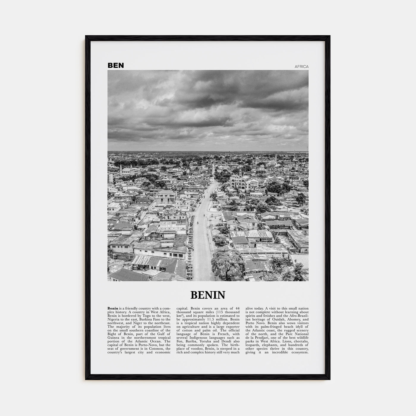 Benin Travel B&W Poster