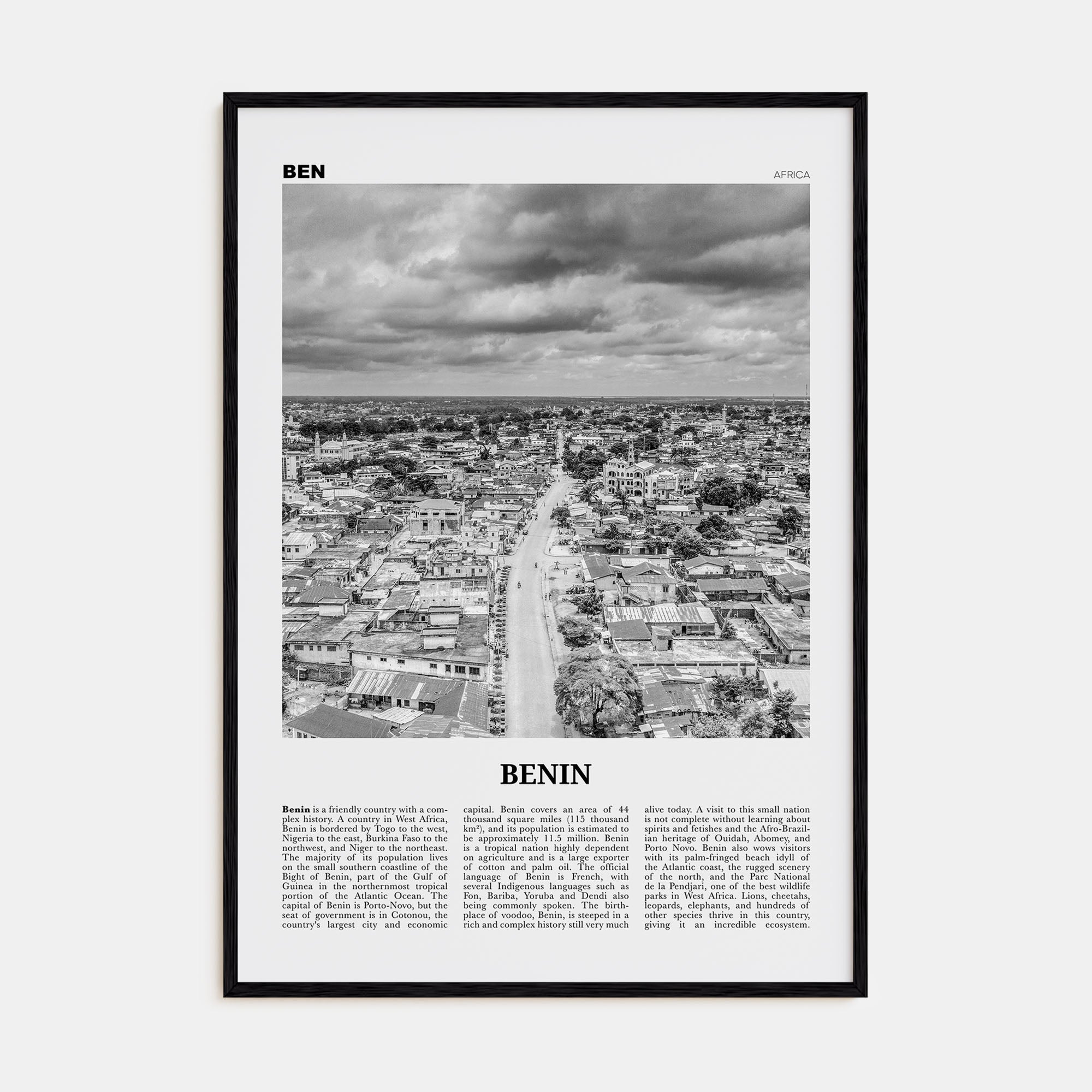 Benin Travel B&W Poster