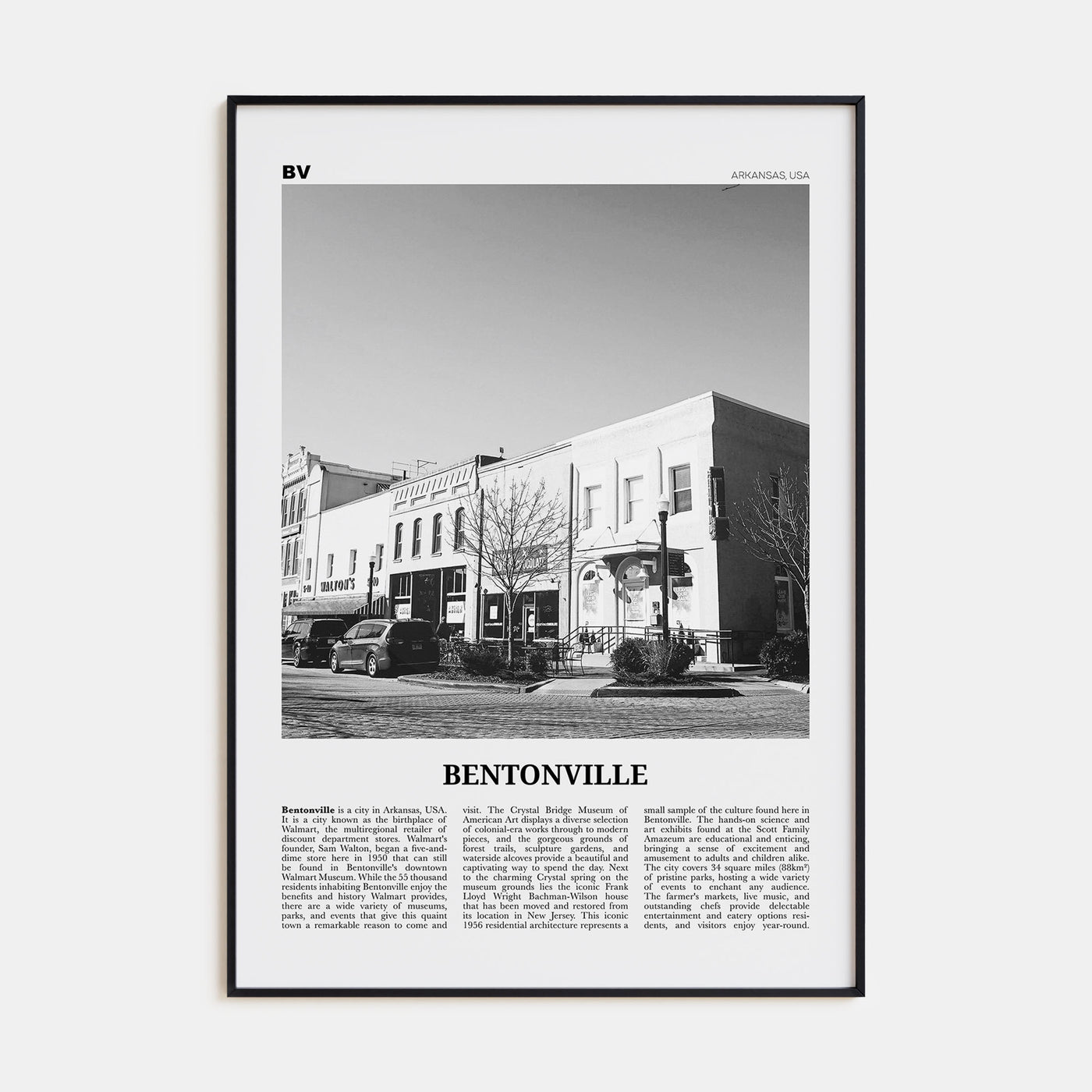Bentonville Travel B&W Poster