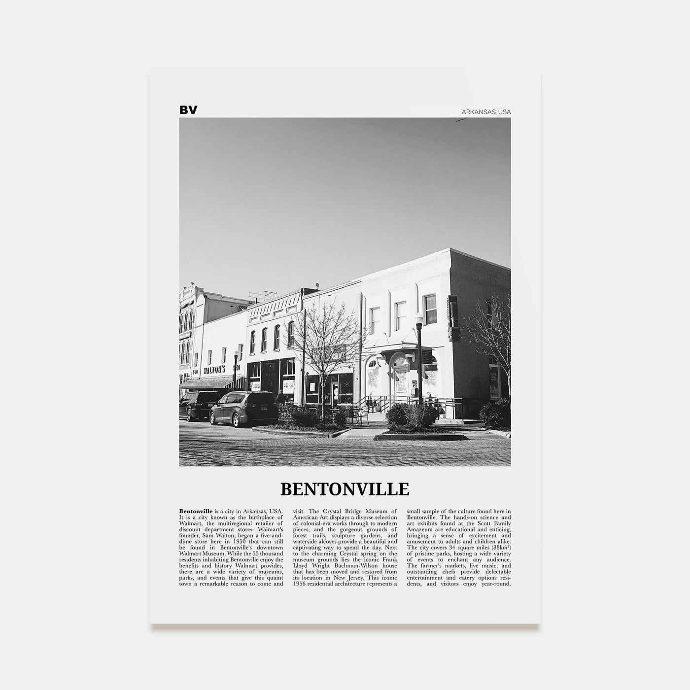 Bentonville Travel B&W Poster