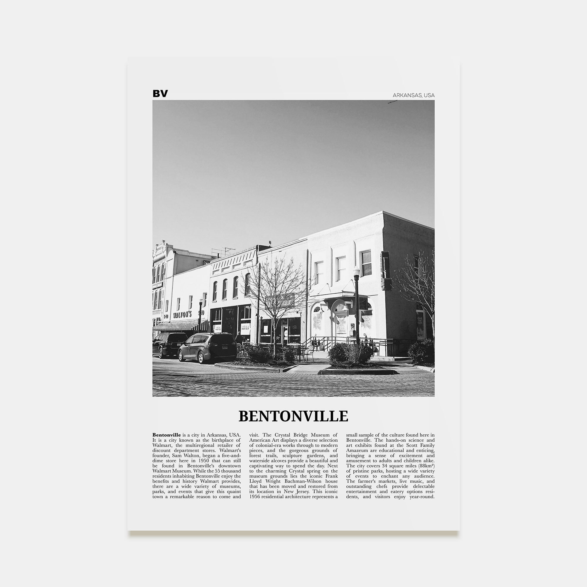 Bentonville Travel B&W Poster