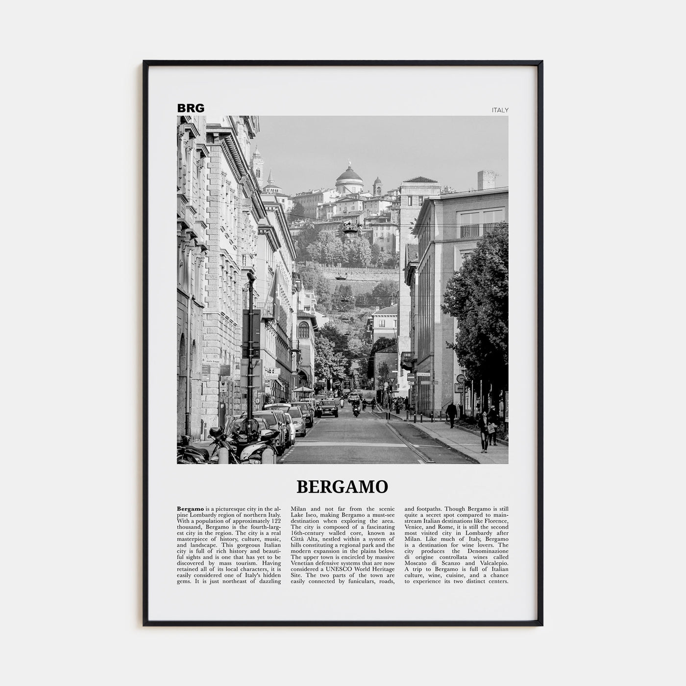 Bergamo Travel B&W Poster