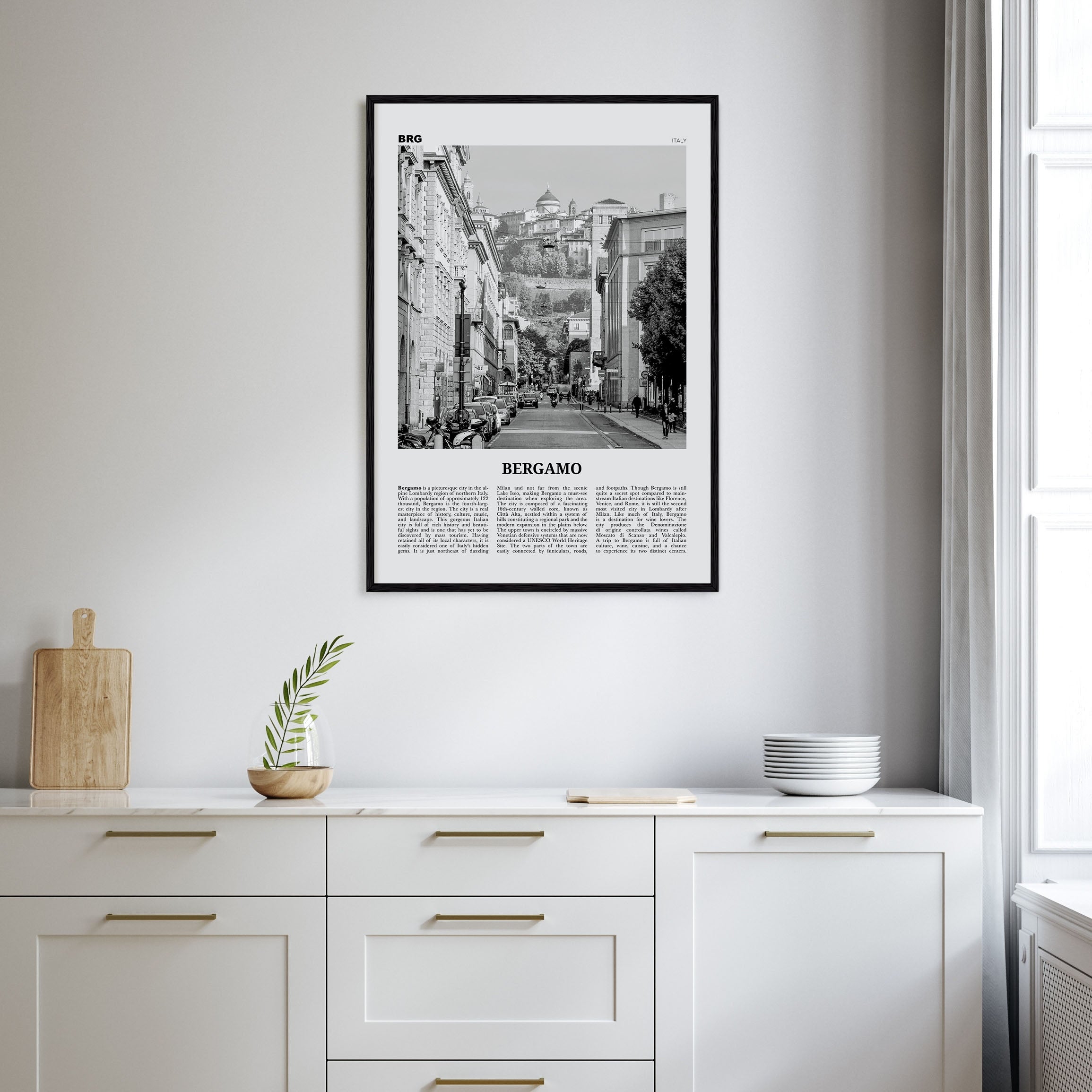 Bergamo Travel B&W Poster