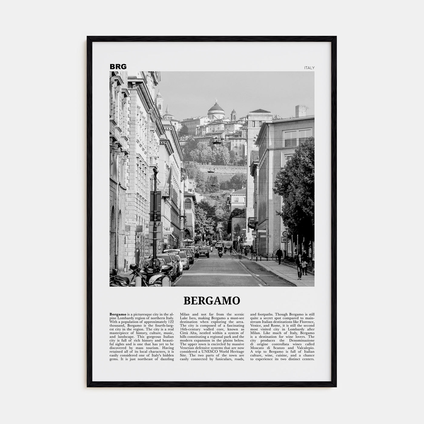 Bergamo Travel B&W Poster