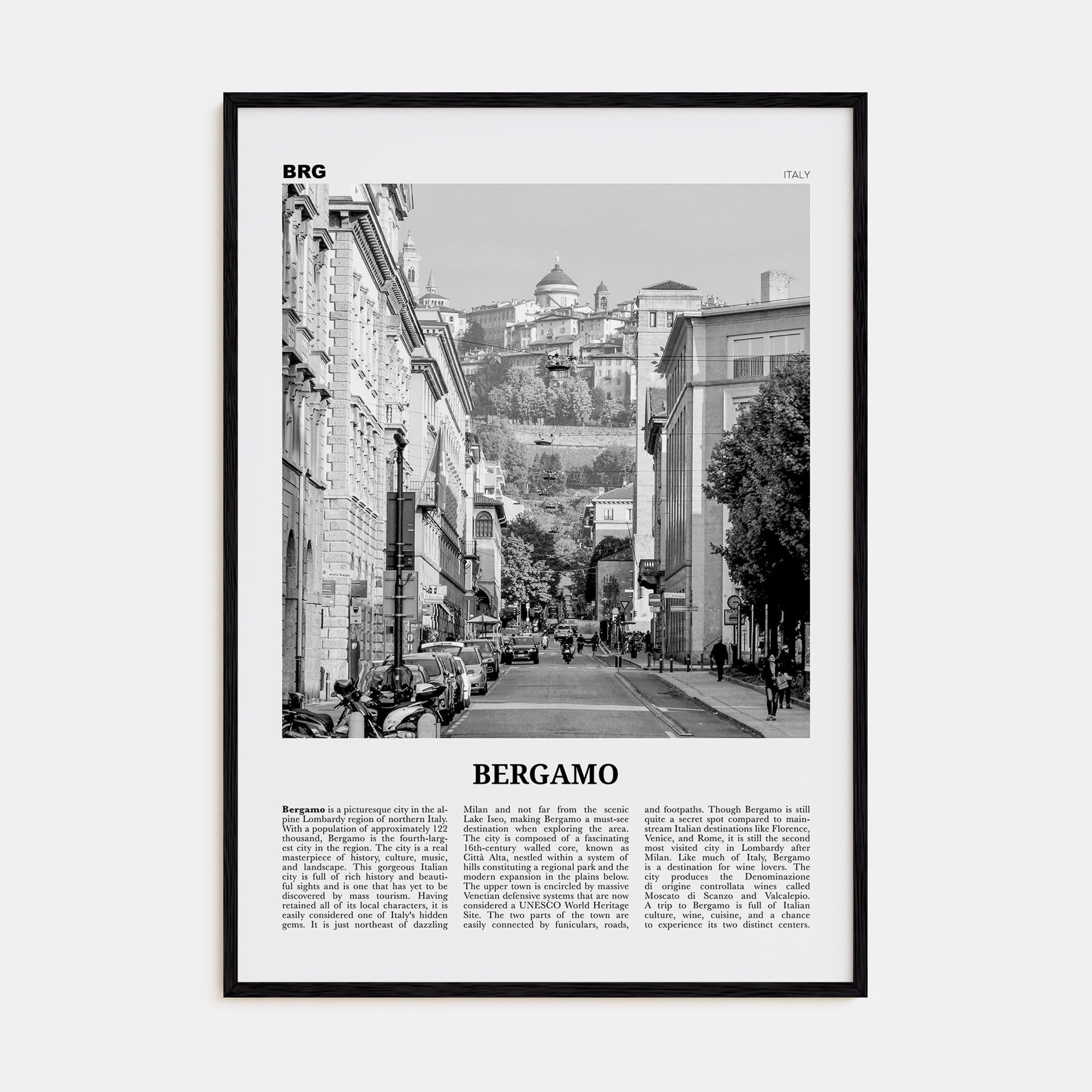 Bergamo Travel B&W Poster