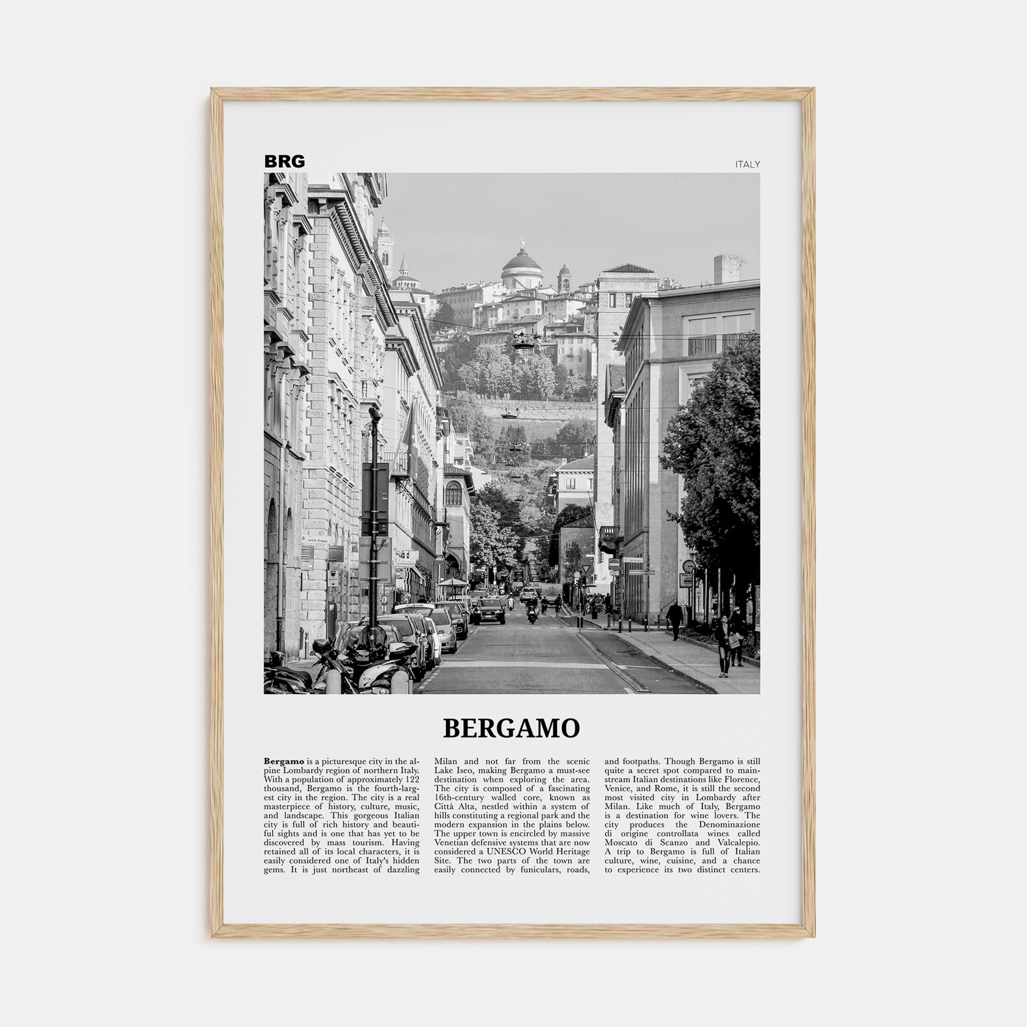 Bergamo Travel B&W Poster