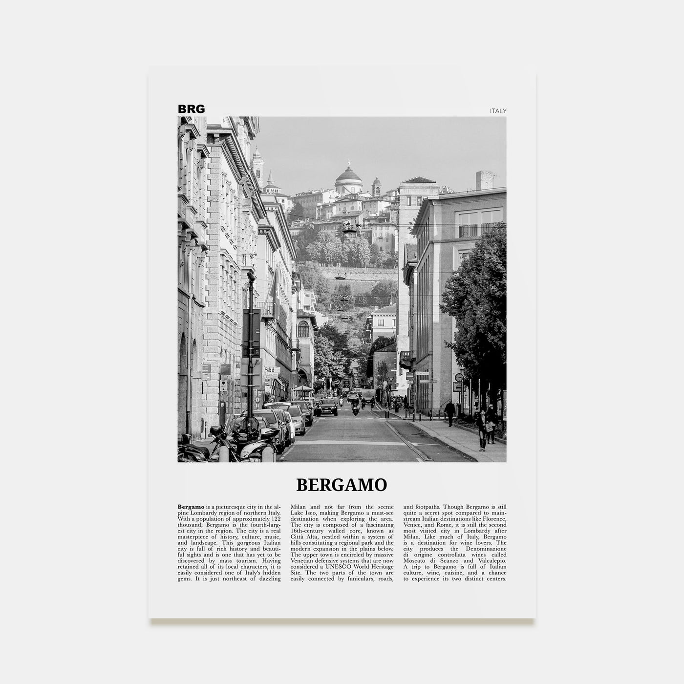 Bergamo Travel B&W Poster