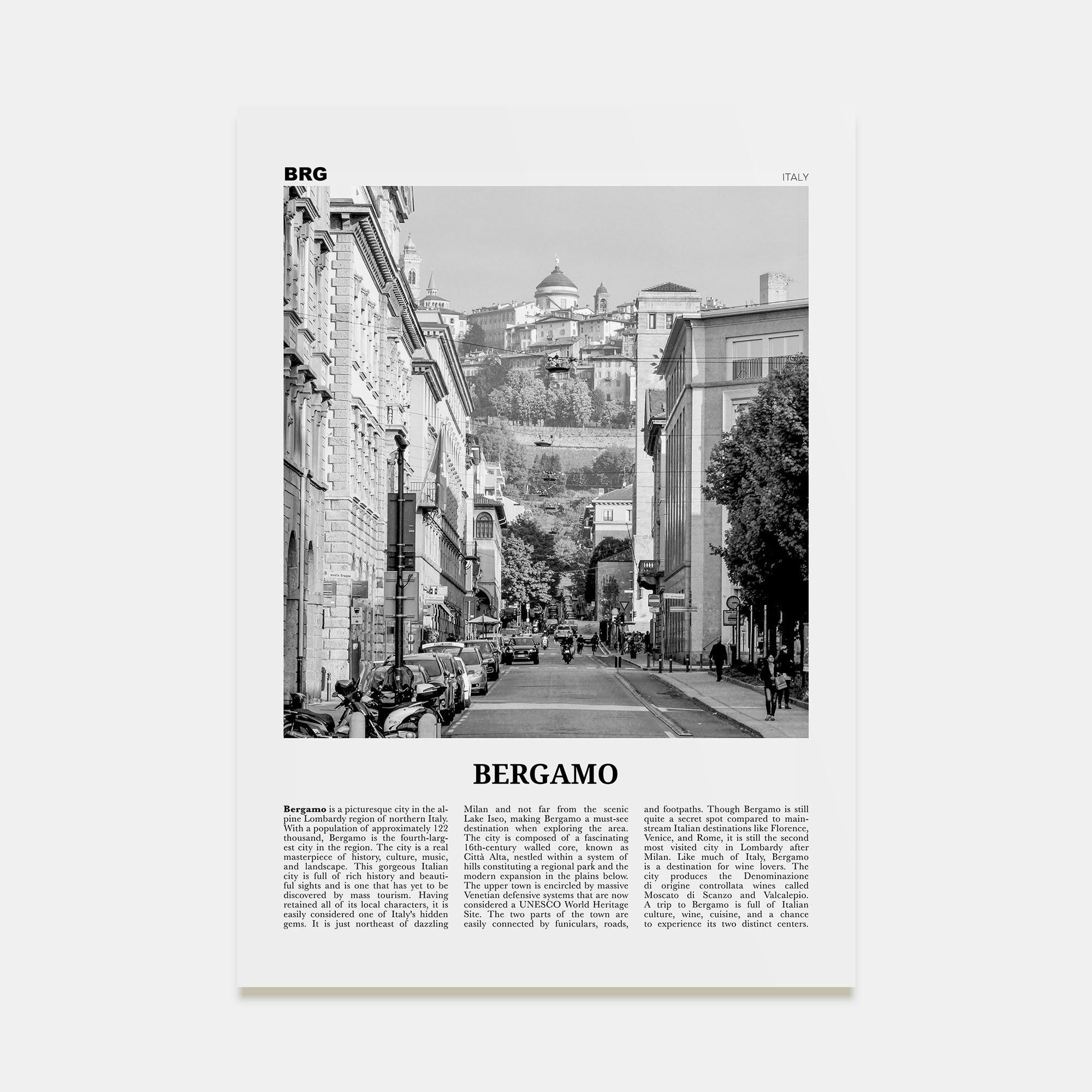 Bergamo Travel B&W Poster
