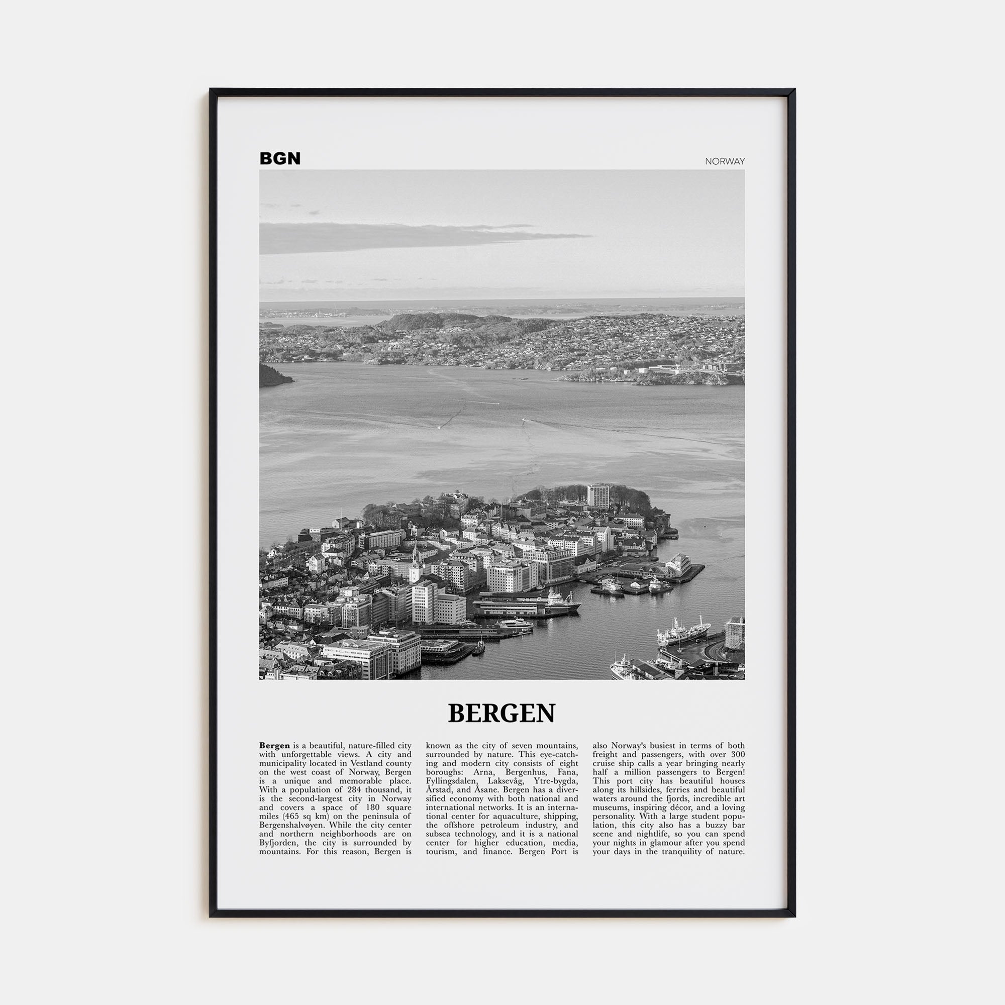 Bergen Travel B&W Poster