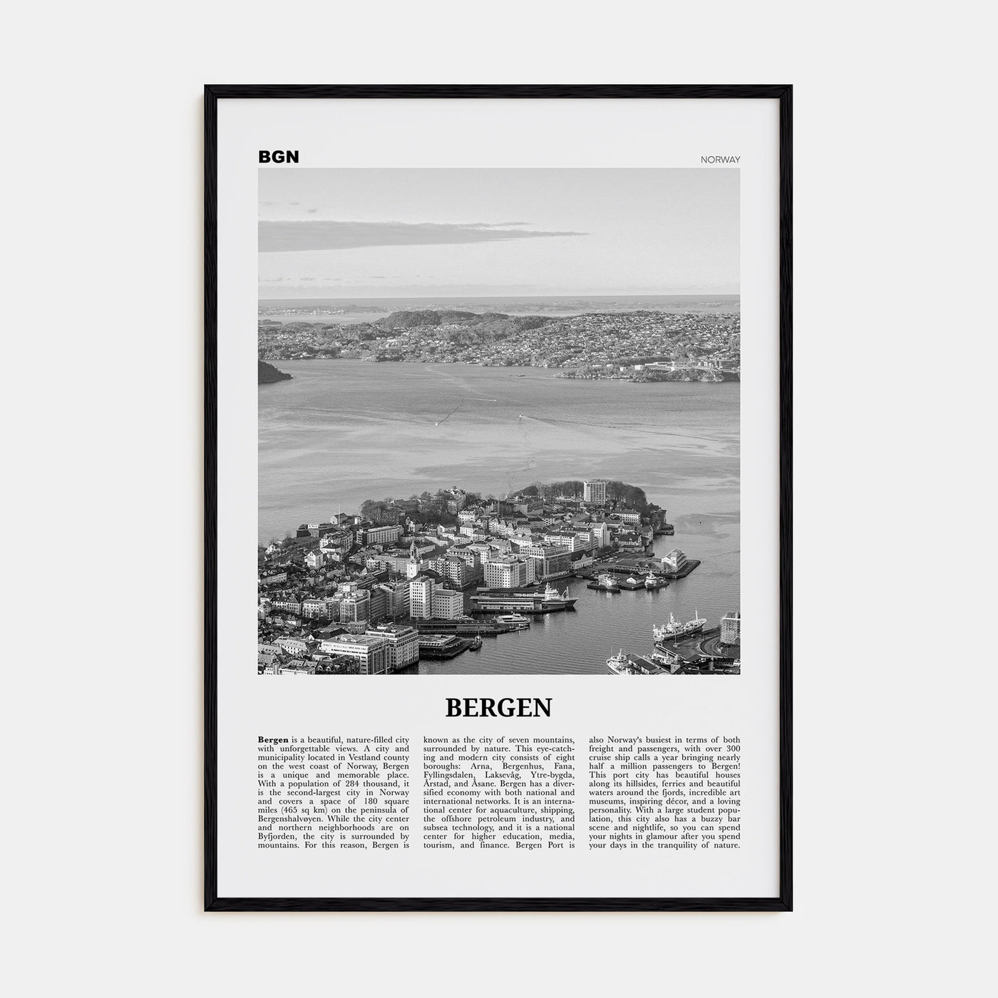 Bergen Travel B&W Poster