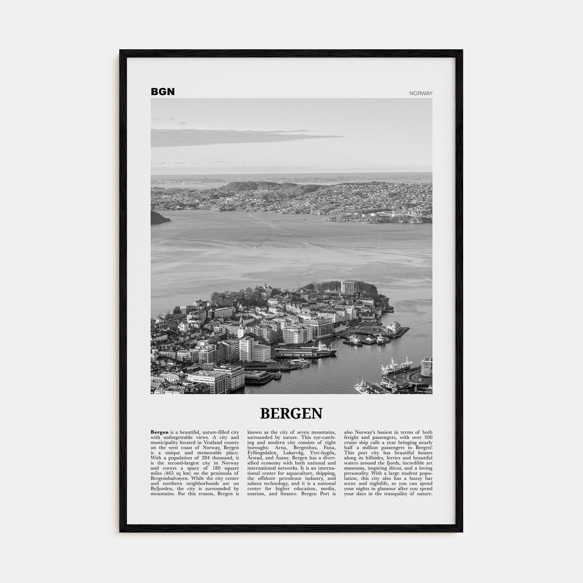 Bergen Travel B&W Poster