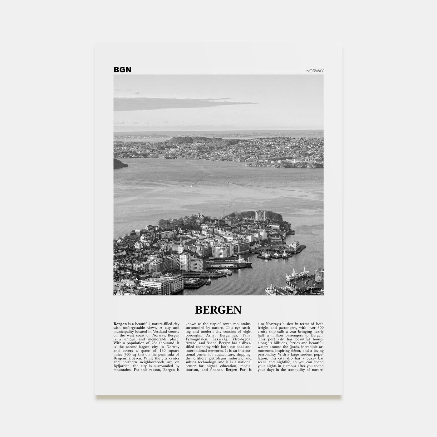 Bergen Travel B&W Poster