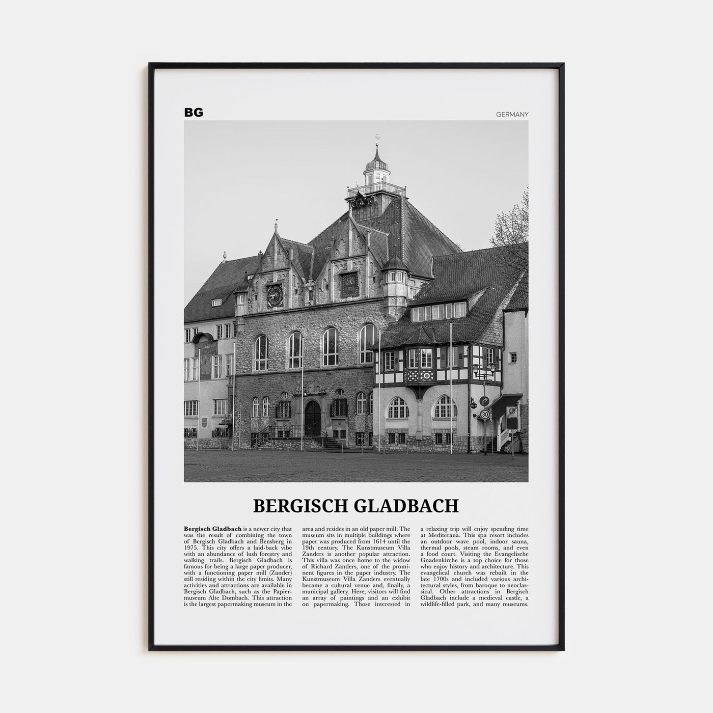 Bergisch Gladbach Travel B&W Poster