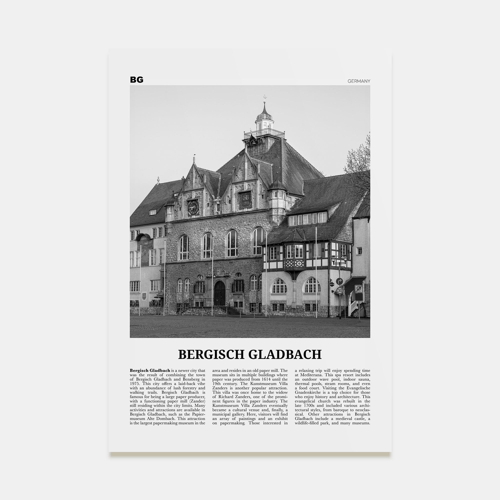 Bergisch Gladbach Travel B&W Poster