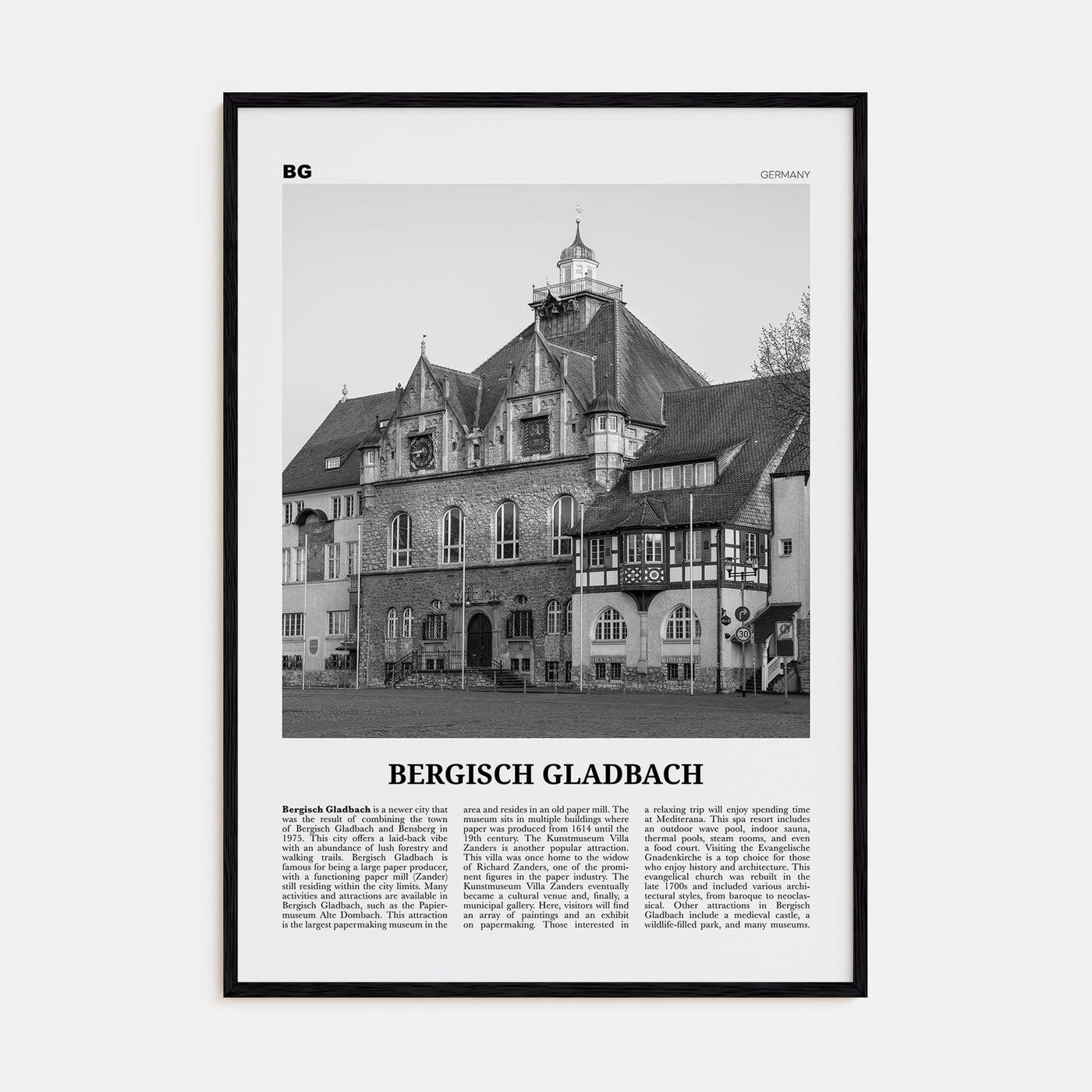 Bergisch Gladbach Travel B&W Poster