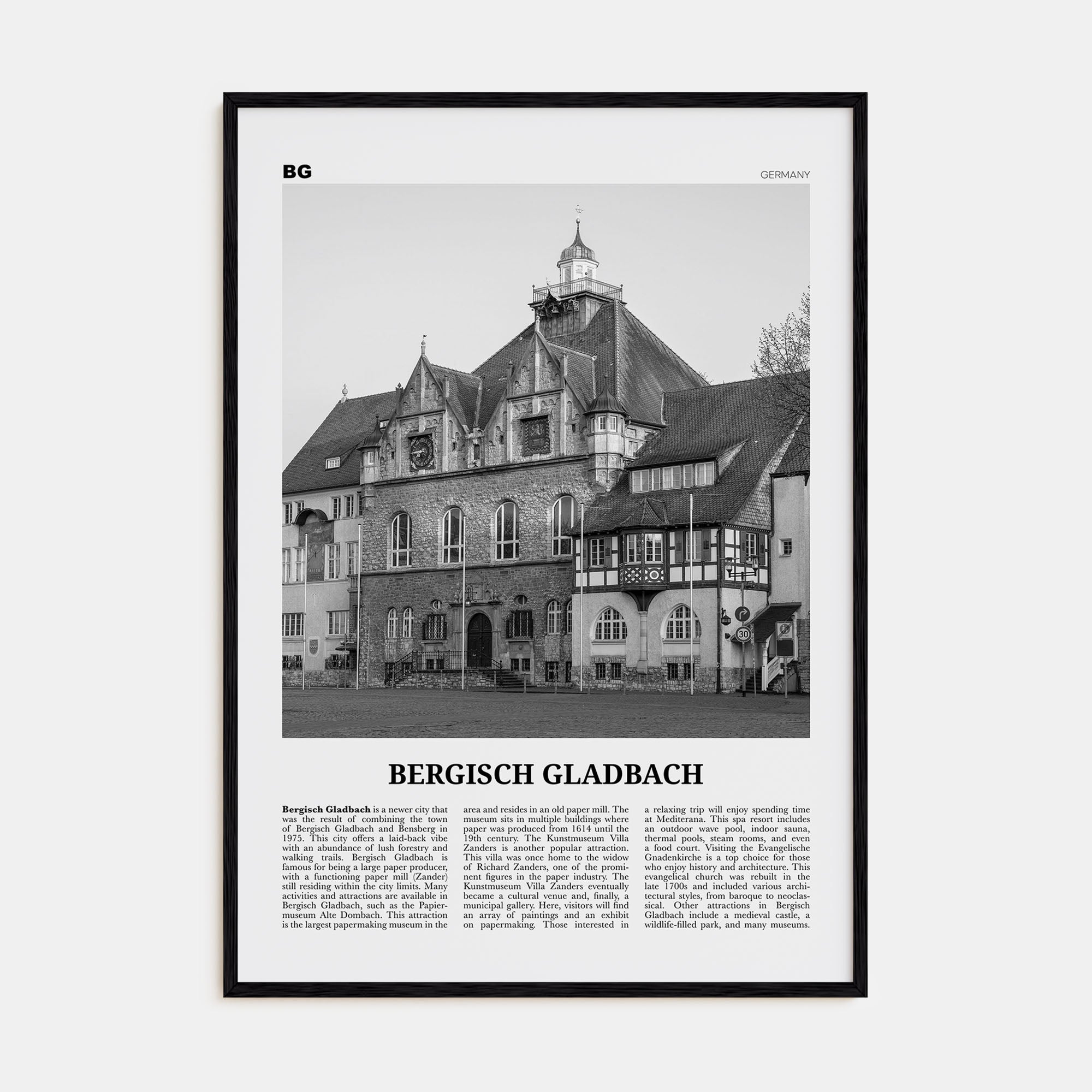 Bergisch Gladbach Travel B&W Poster
