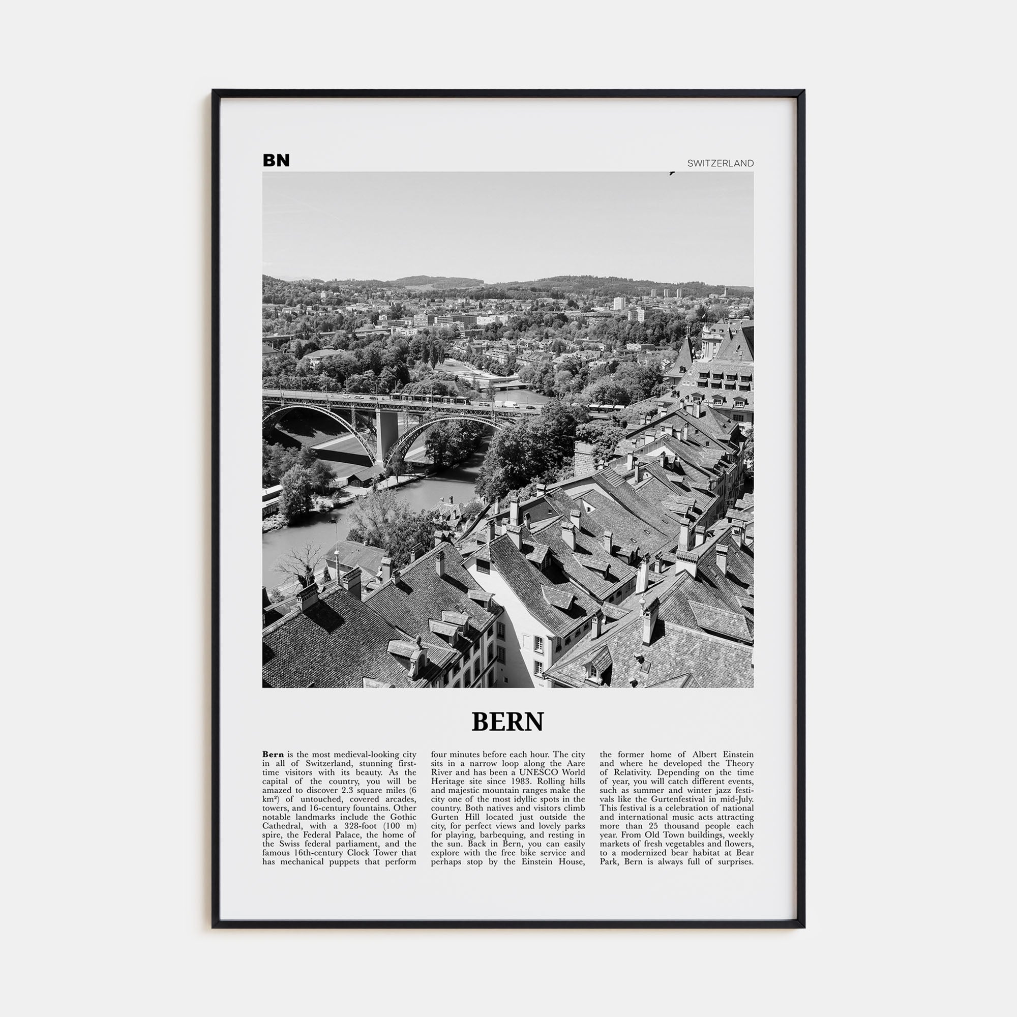 Bern Travel B&W Poster