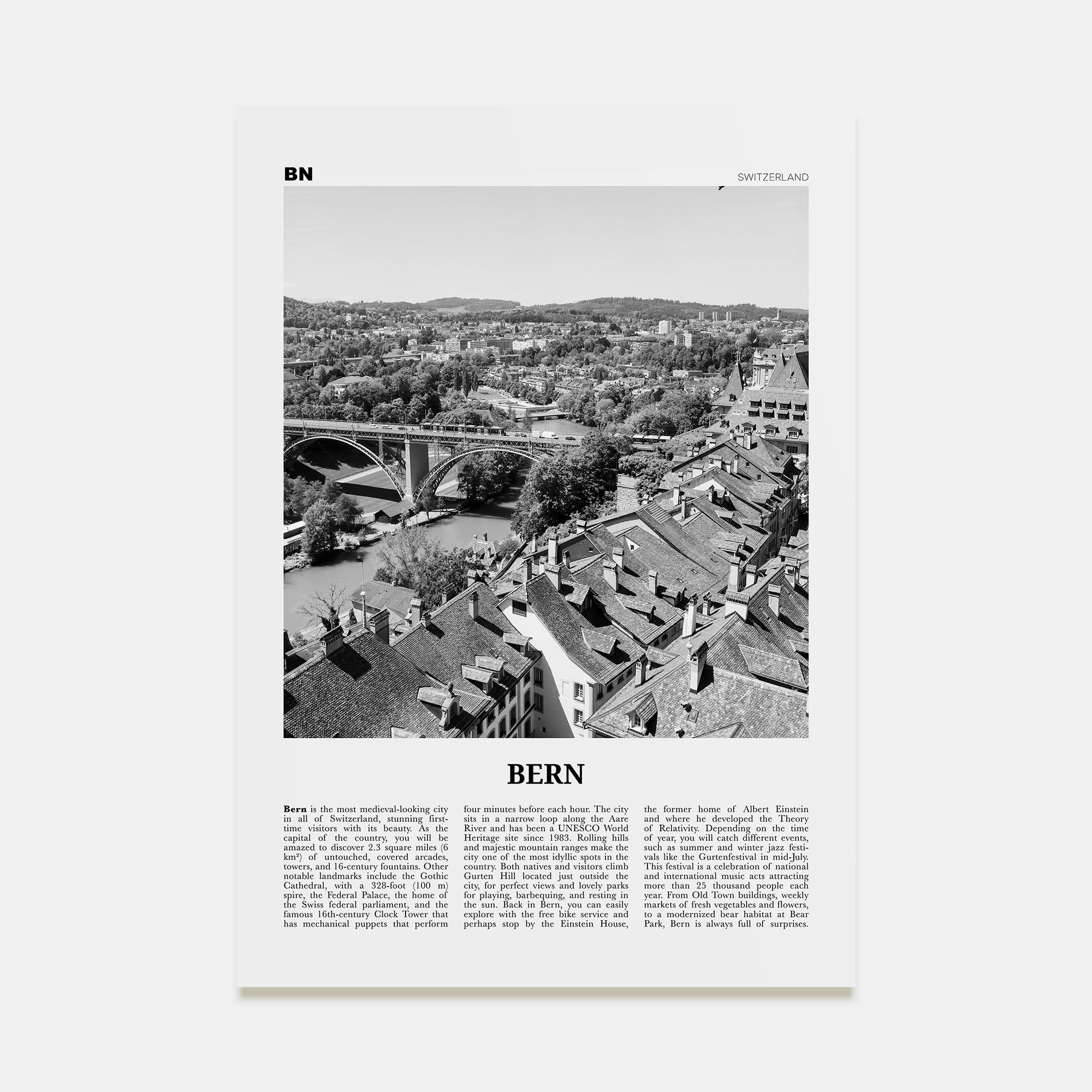 Bern Travel B&W Poster