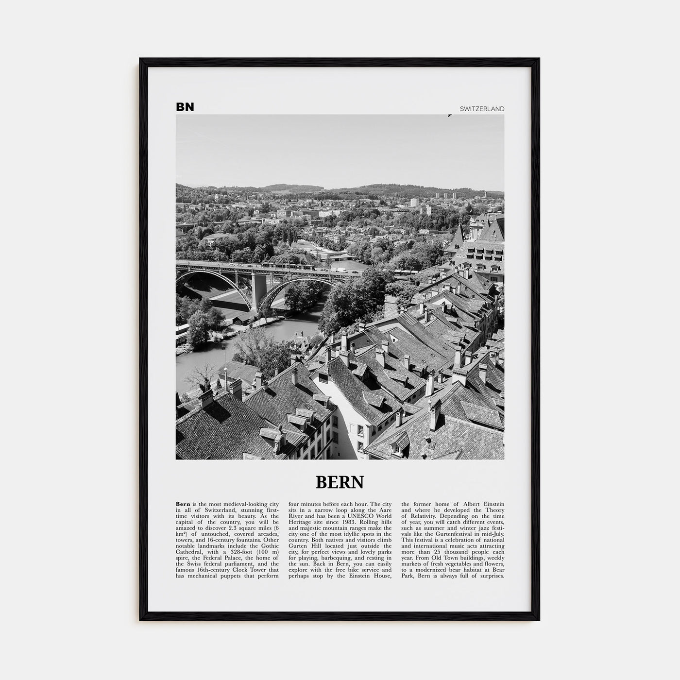 Bern Travel B&W Poster