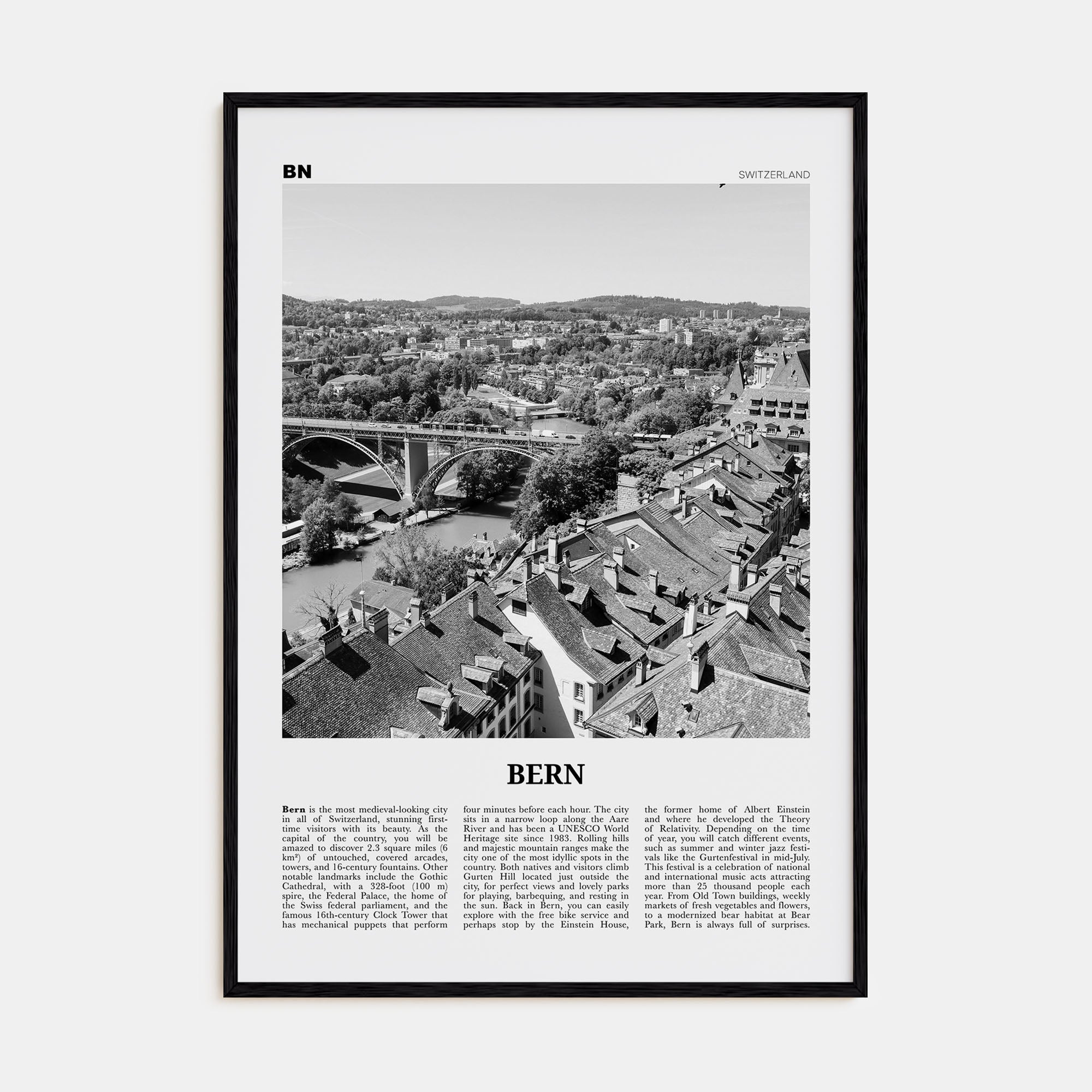 Bern Travel B&W Poster