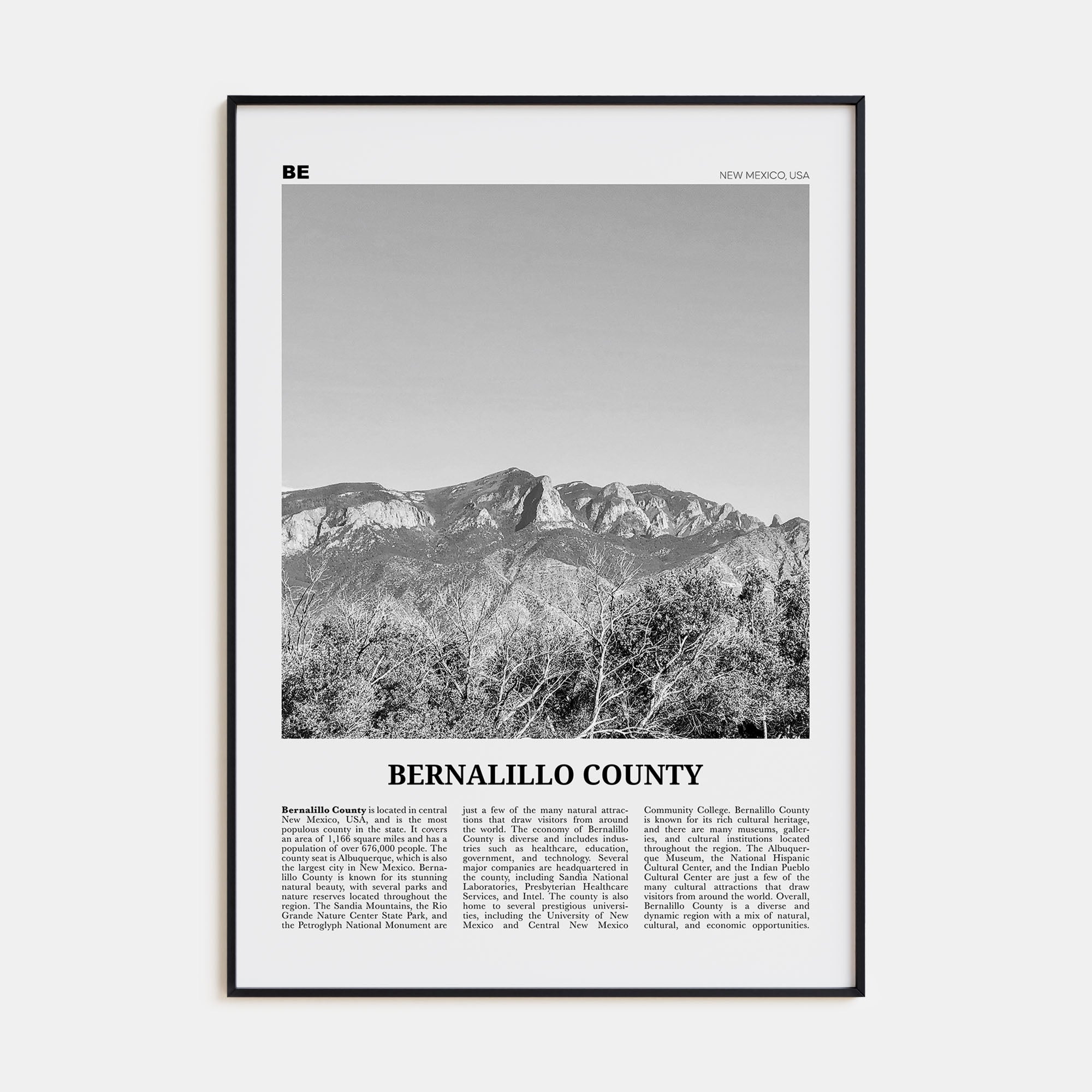 Bernalillo County Travel B&W Poster