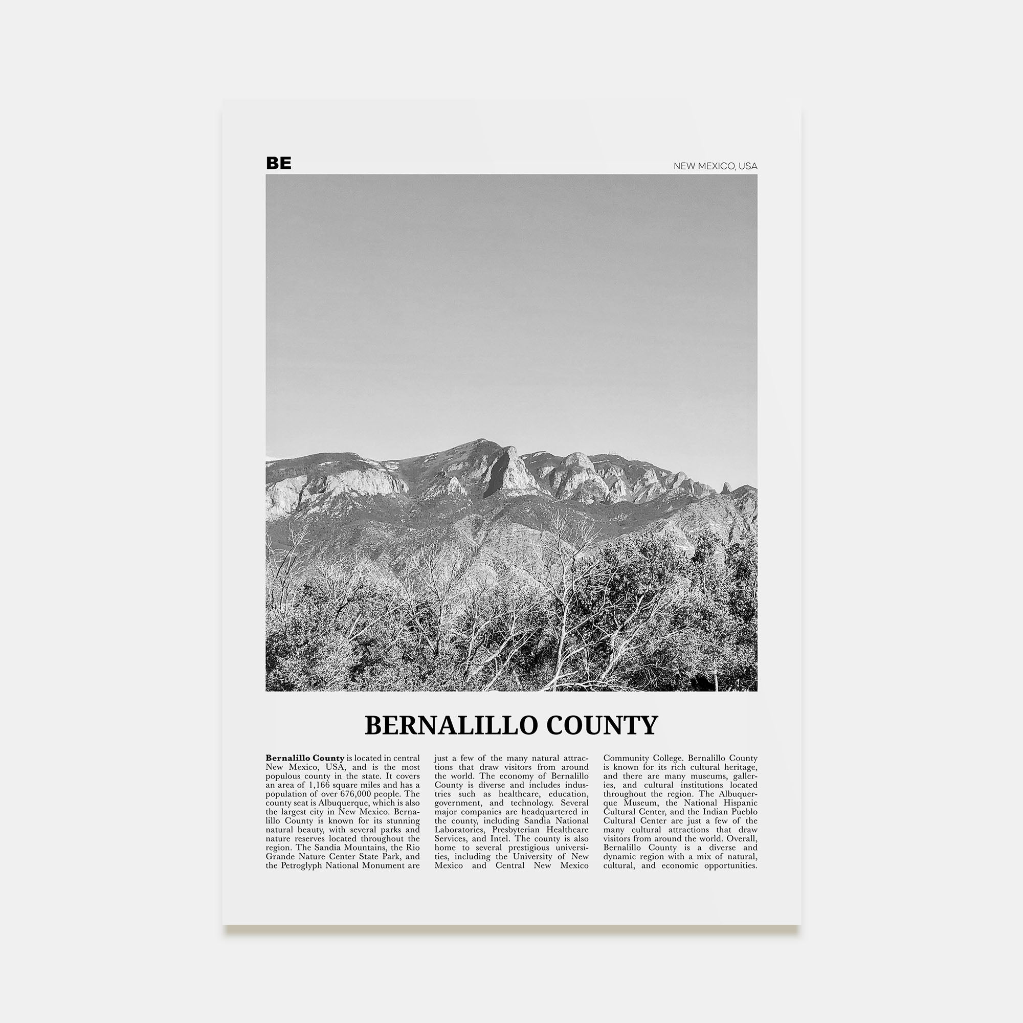 Bernalillo County Travel B&W Poster