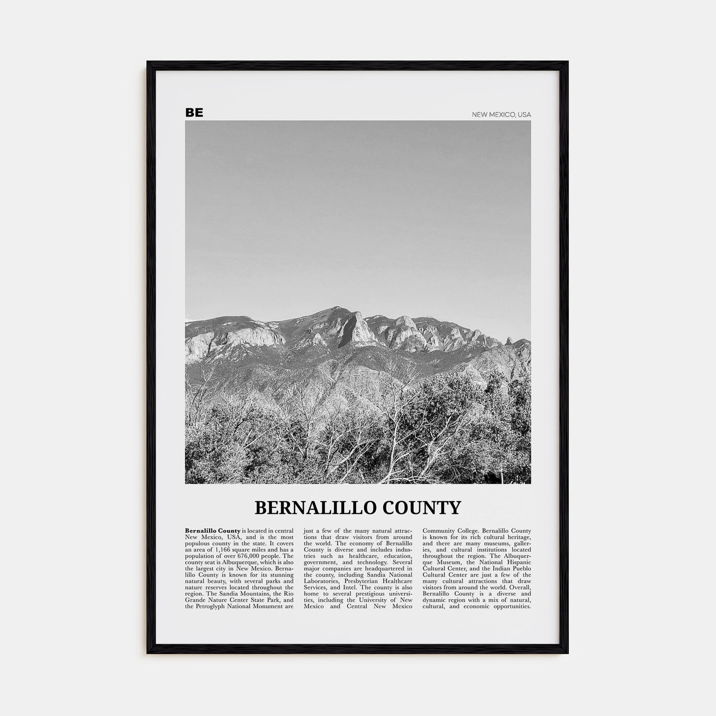 Bernalillo County Travel B&W Poster