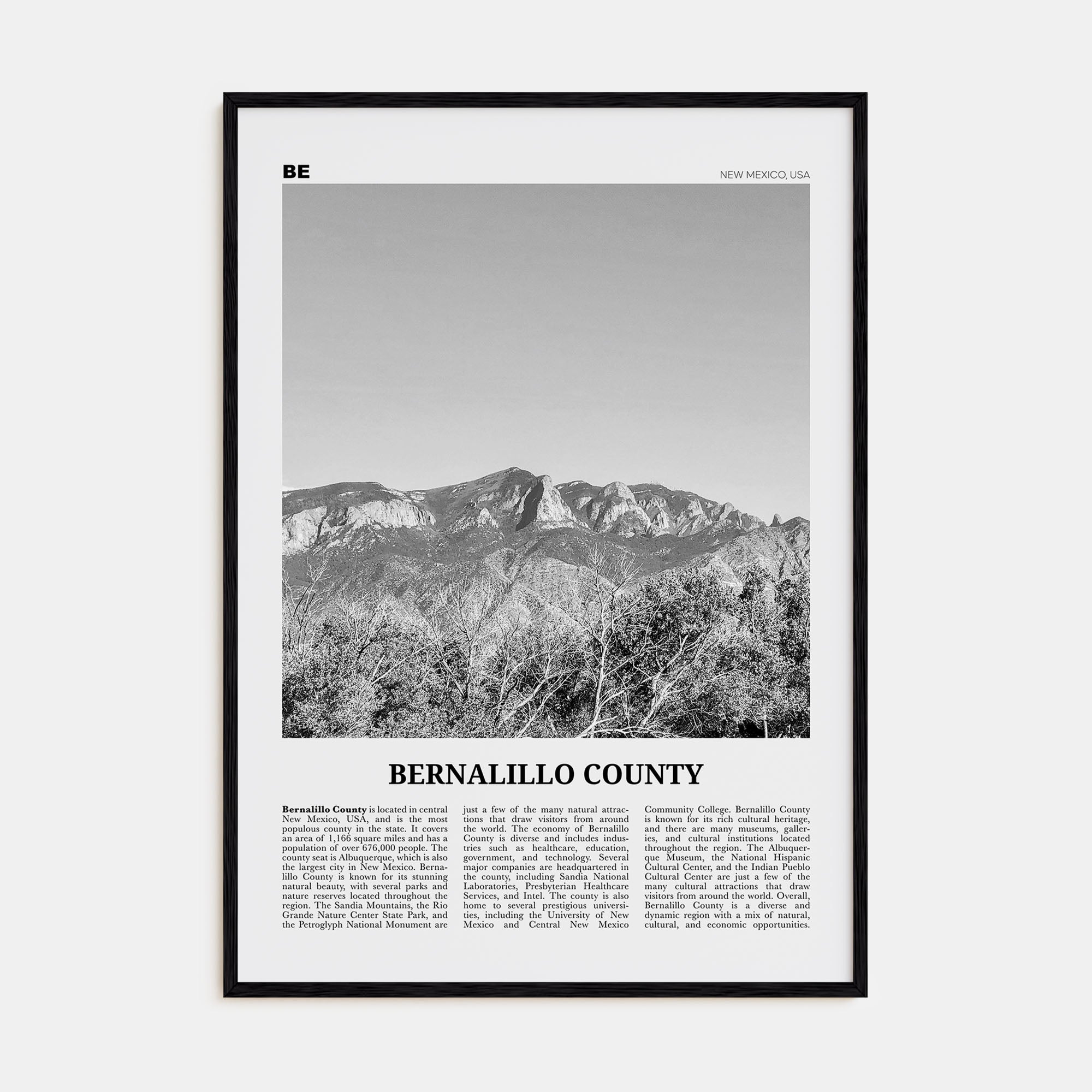 Bernalillo County Travel B&W Poster