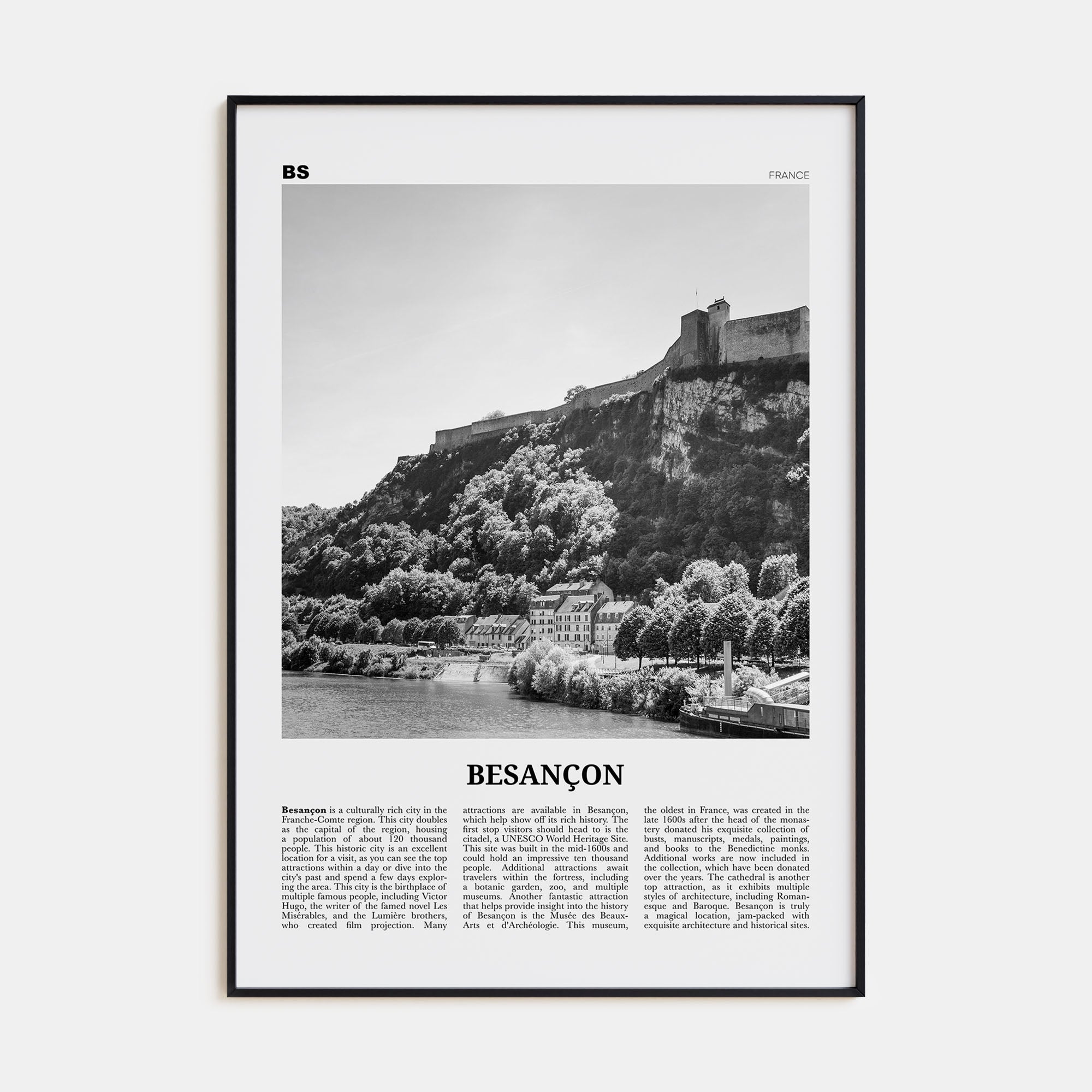 Besançon Travel B&W Poster