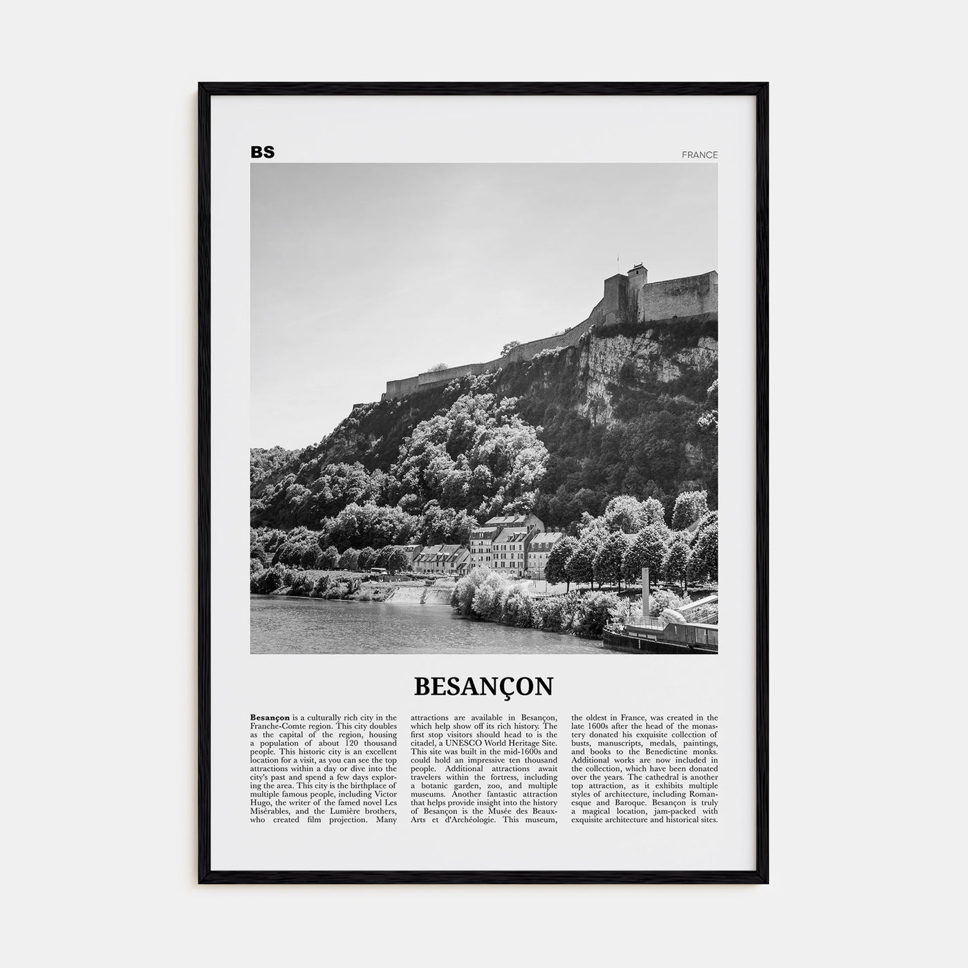 Besançon Travel B&W Poster