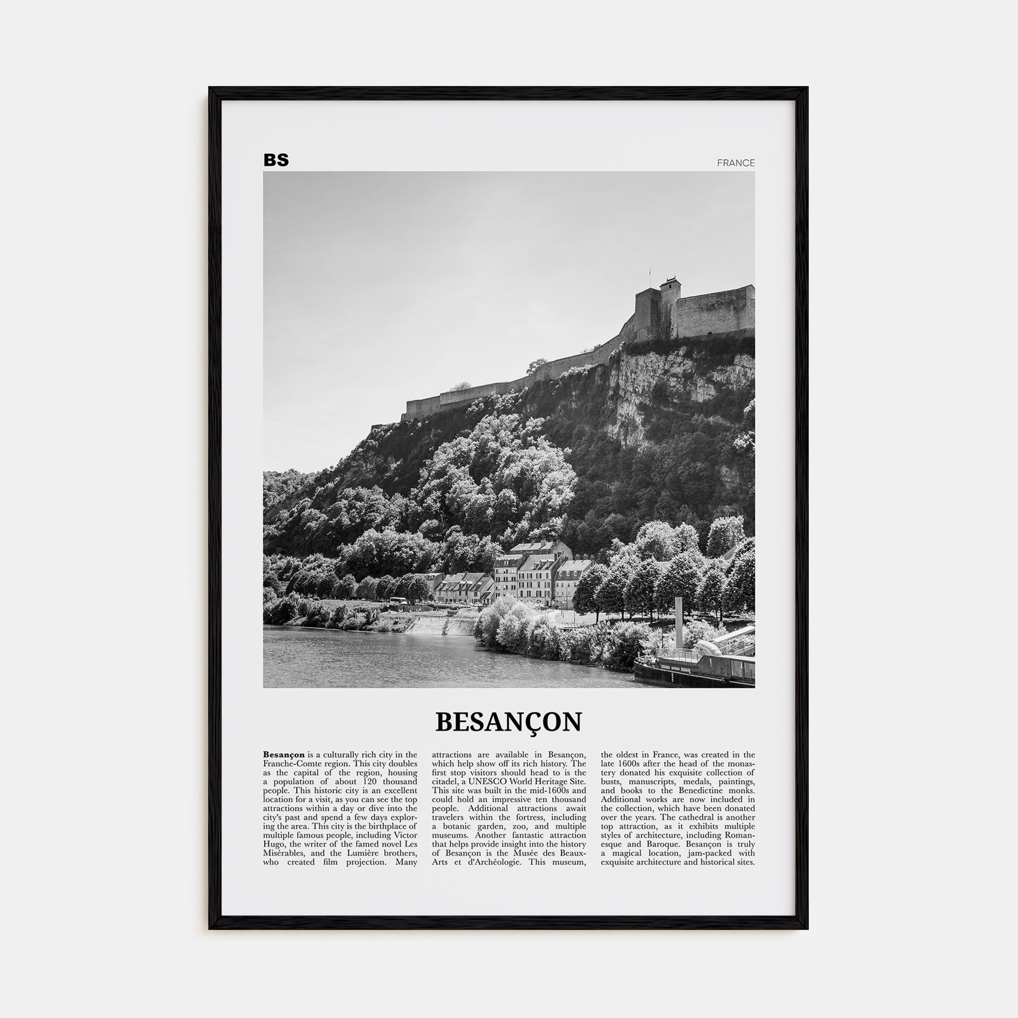 Besançon Travel B&W Poster