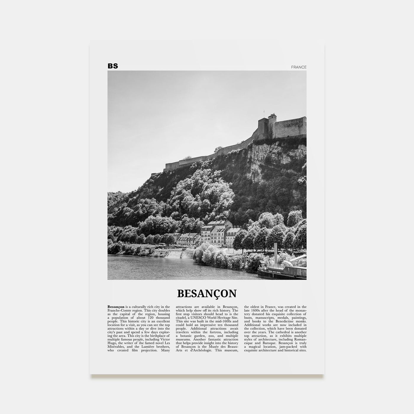 Besançon Travel B&W Poster