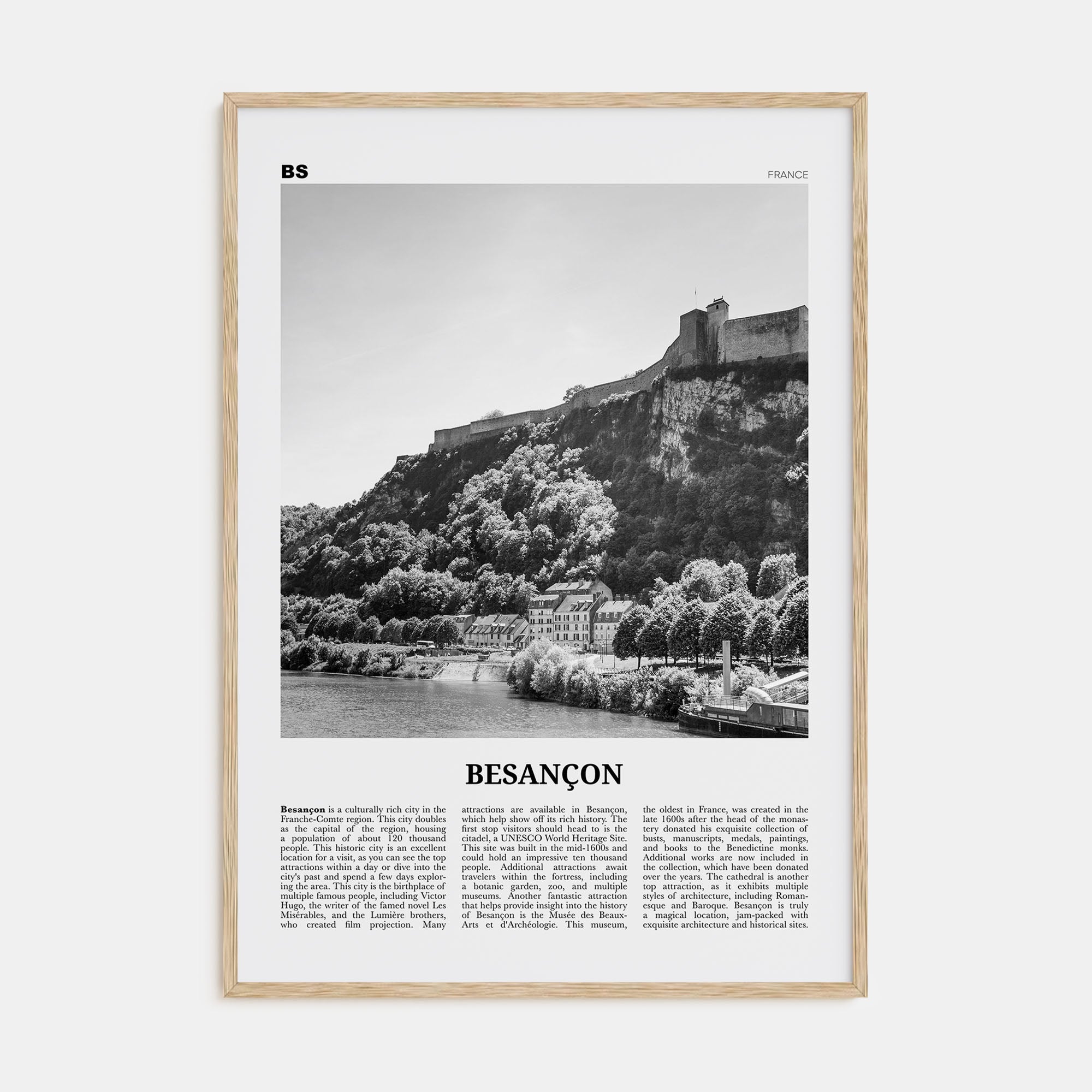 Besançon Travel B&W Poster