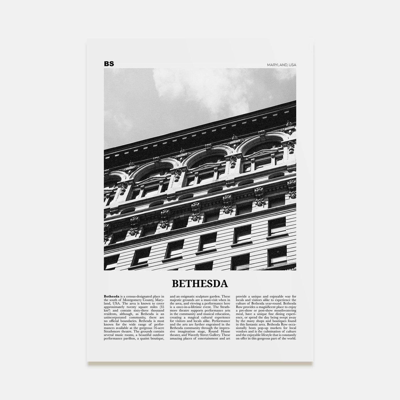 Bethesda Travel B&W Poster