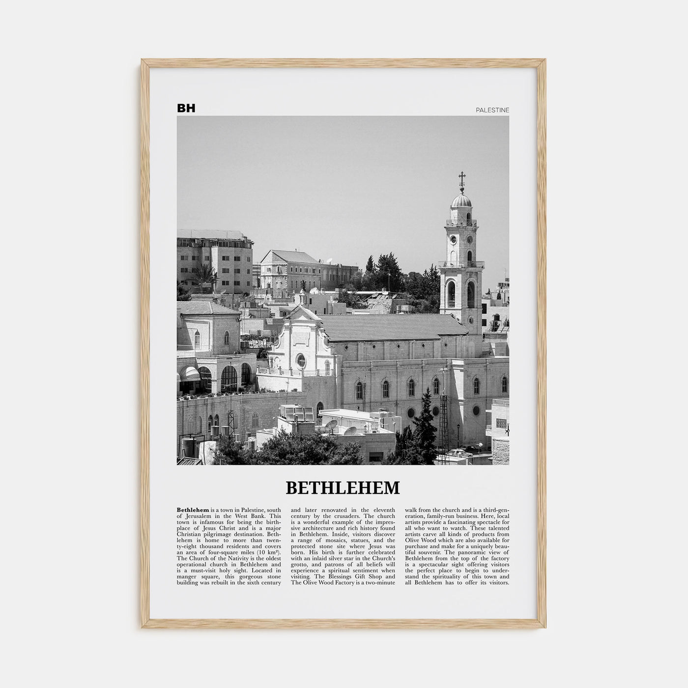 Bethlehem, Palestine Travel B&W Poster