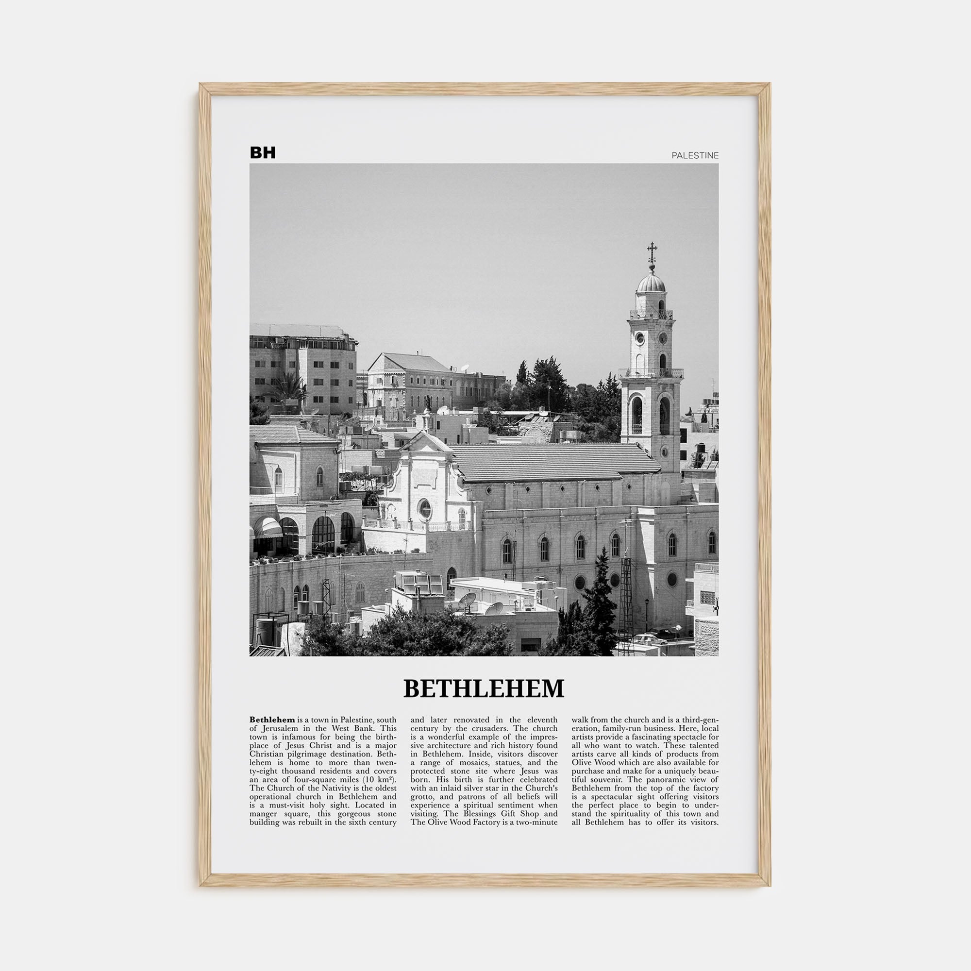 Bethlehem, Palestine Travel B&W Poster