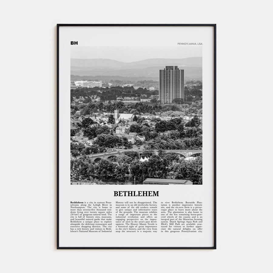Bethlehem, Pennsylvania Travel B&W Poster