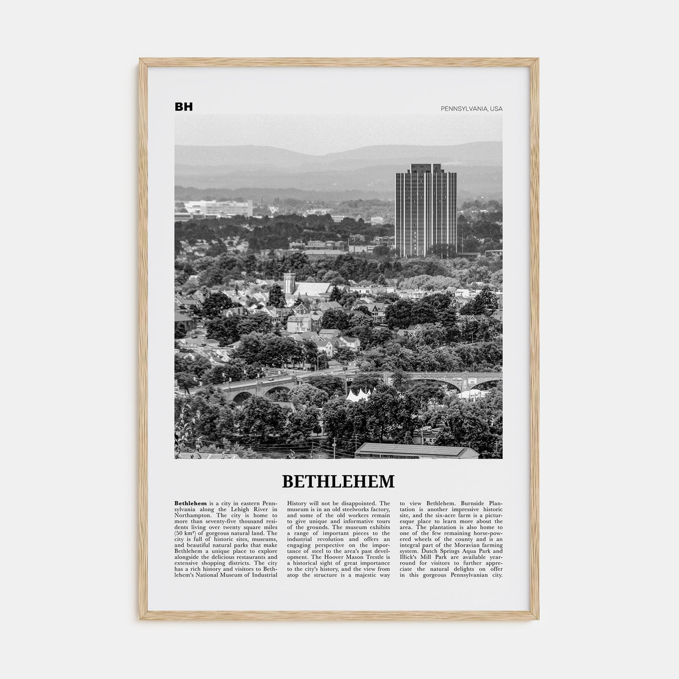 Bethlehem, Pennsylvania Travel B&W Poster