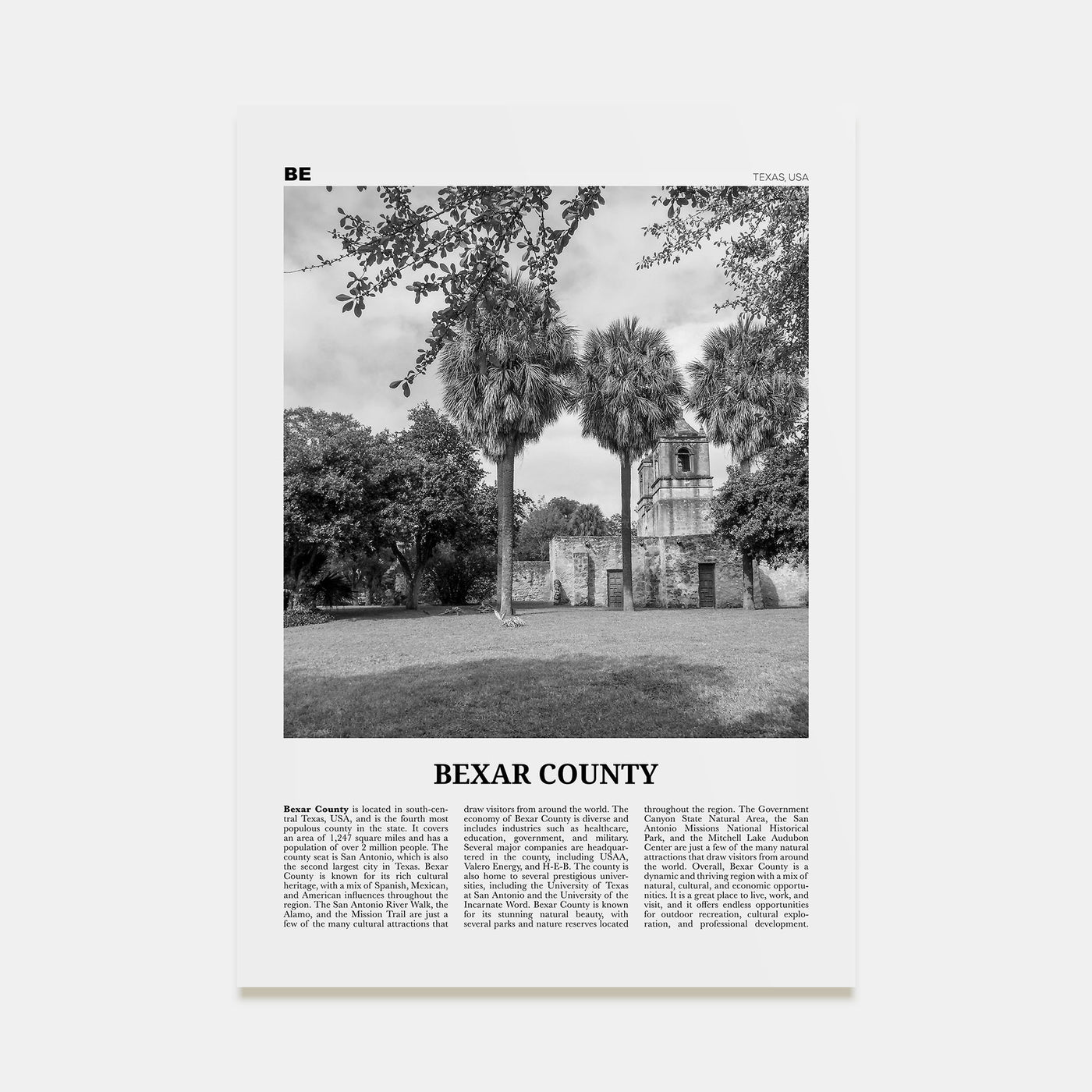 Bexar County Travel B&W Poster