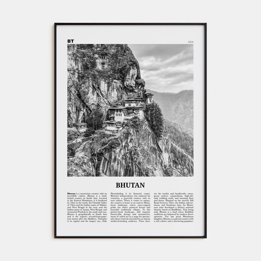 Bhutan Travel B&W Poster