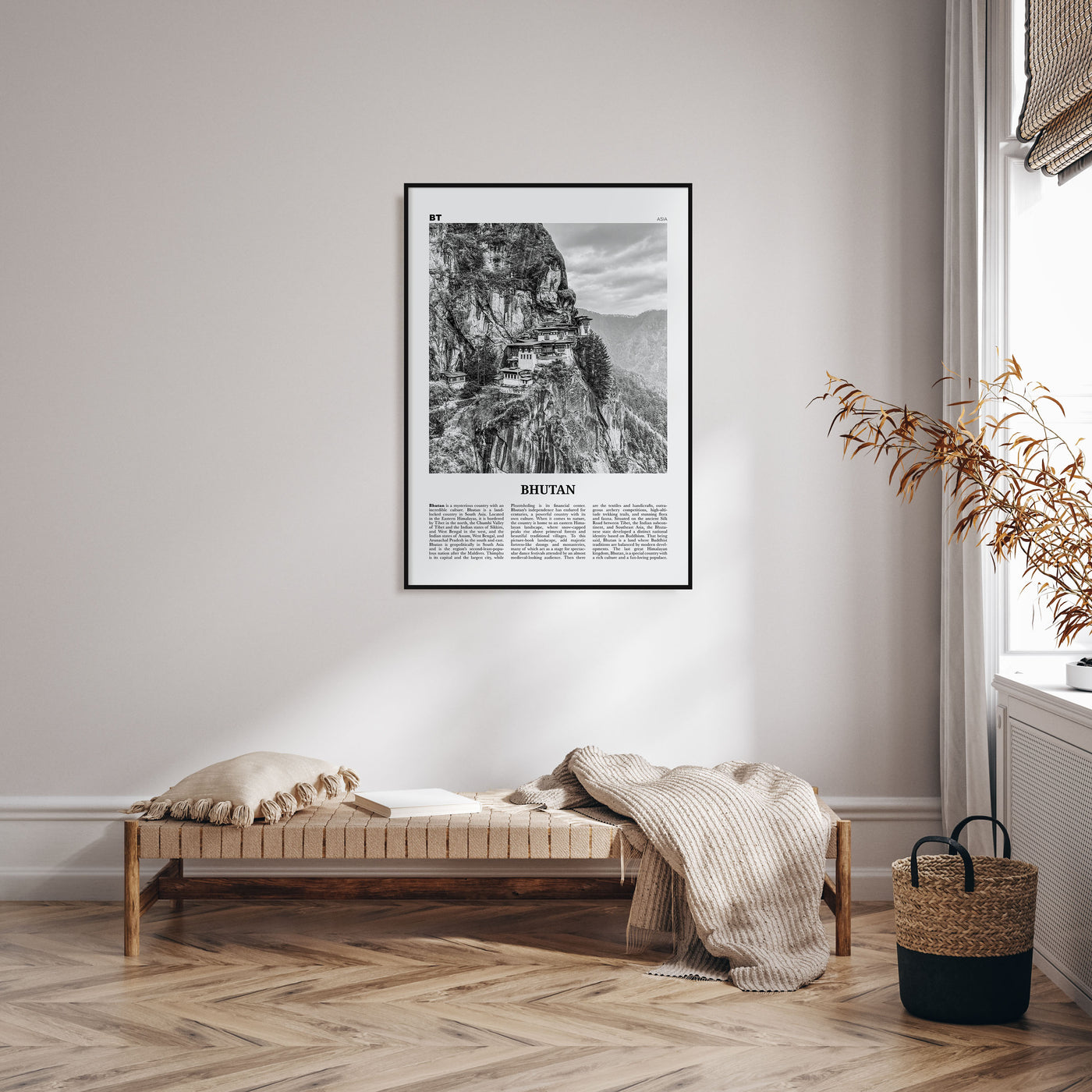 Bhutan Travel B&W Poster