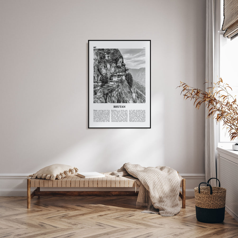Bhutan Travel B&W Poster