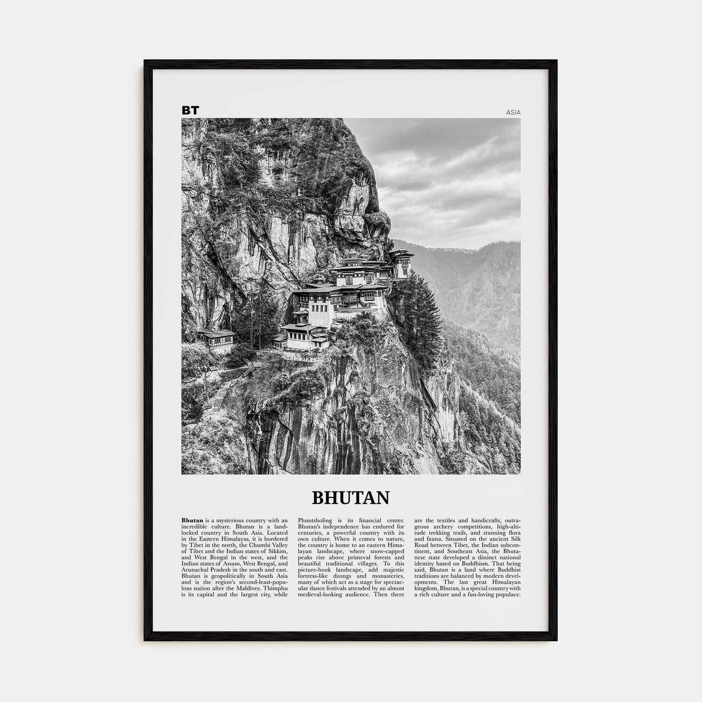 Bhutan Travel B&W Poster