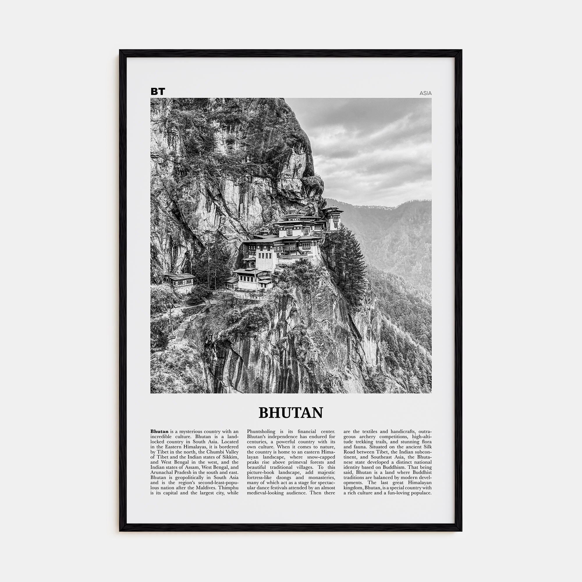 Bhutan Travel B&W Poster