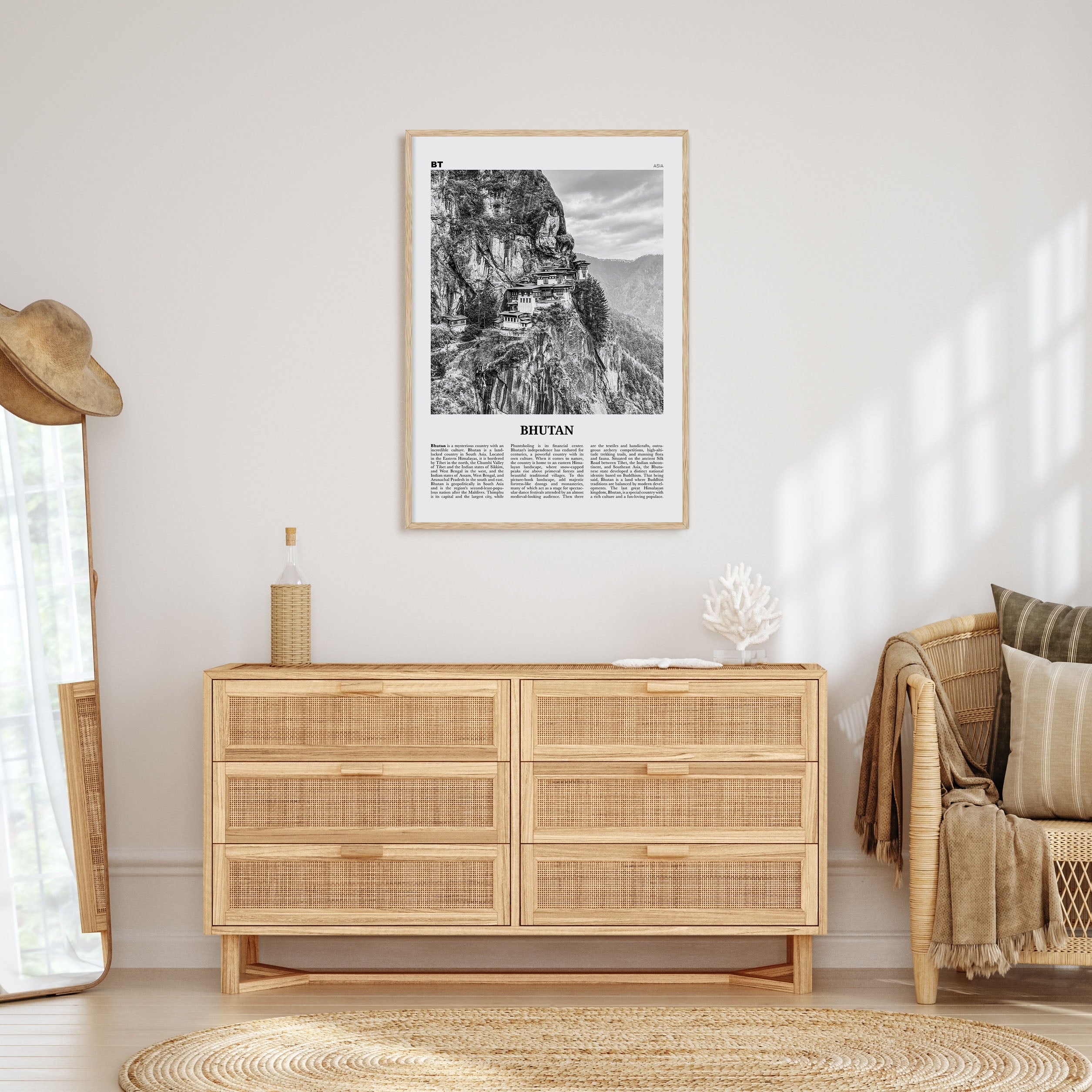 Bhutan Travel B&W Poster