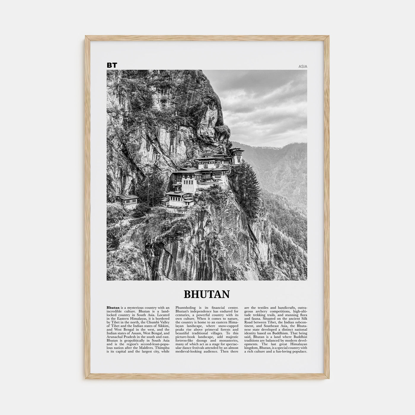 Bhutan Travel B&W Poster