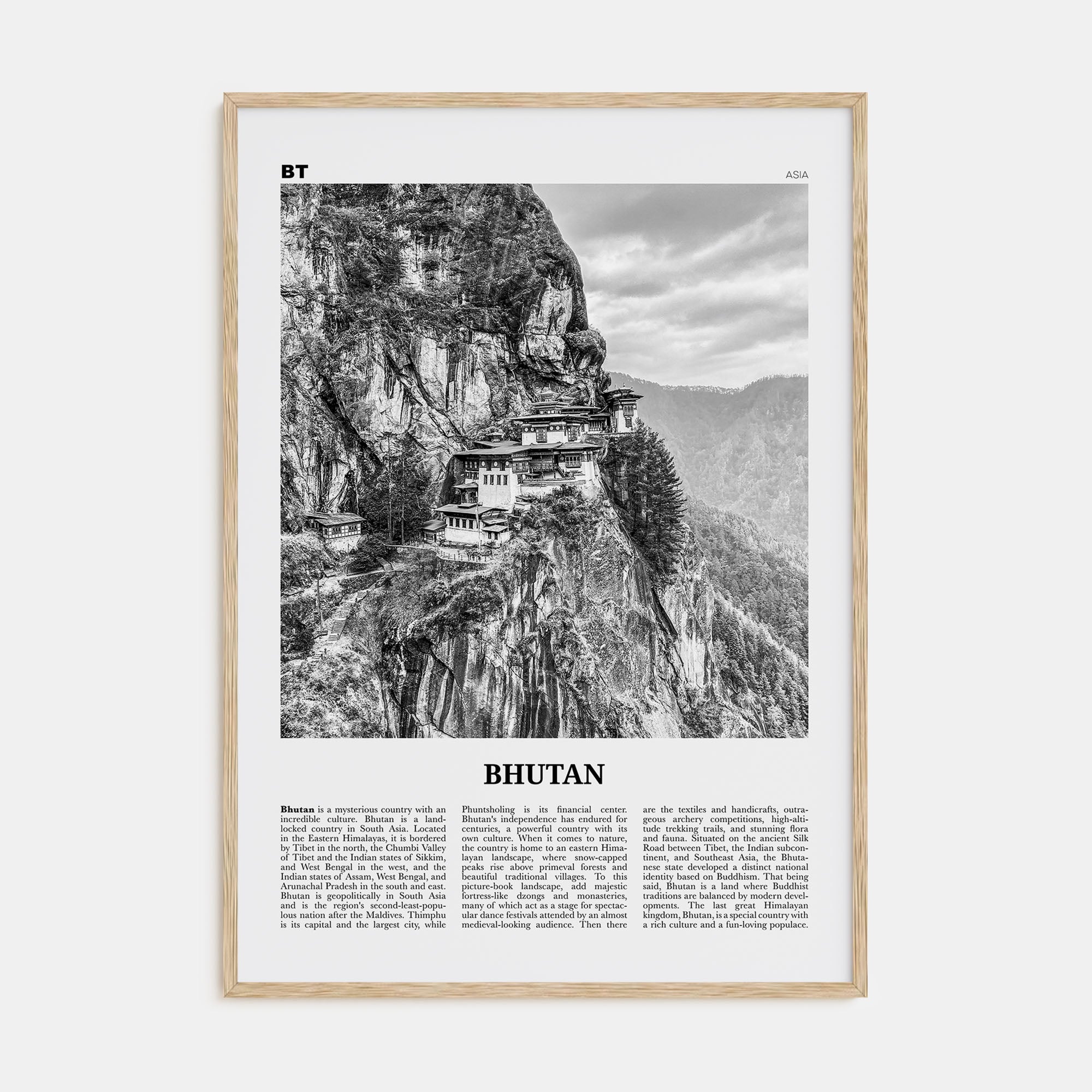Bhutan Travel B&W Poster