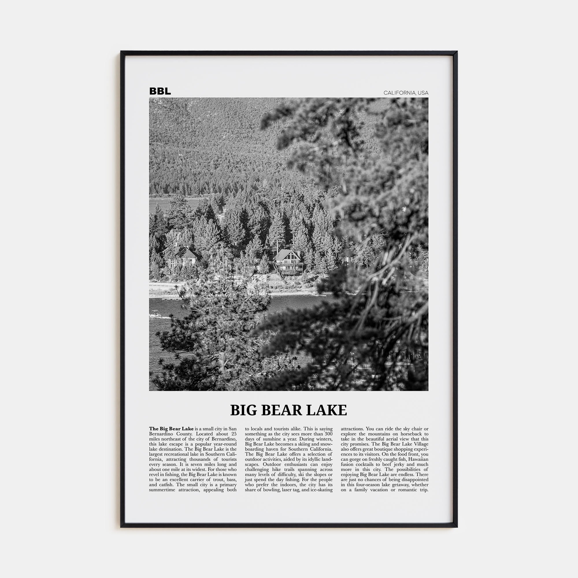 Big Bear Lake Travel B&W No 2 Poster